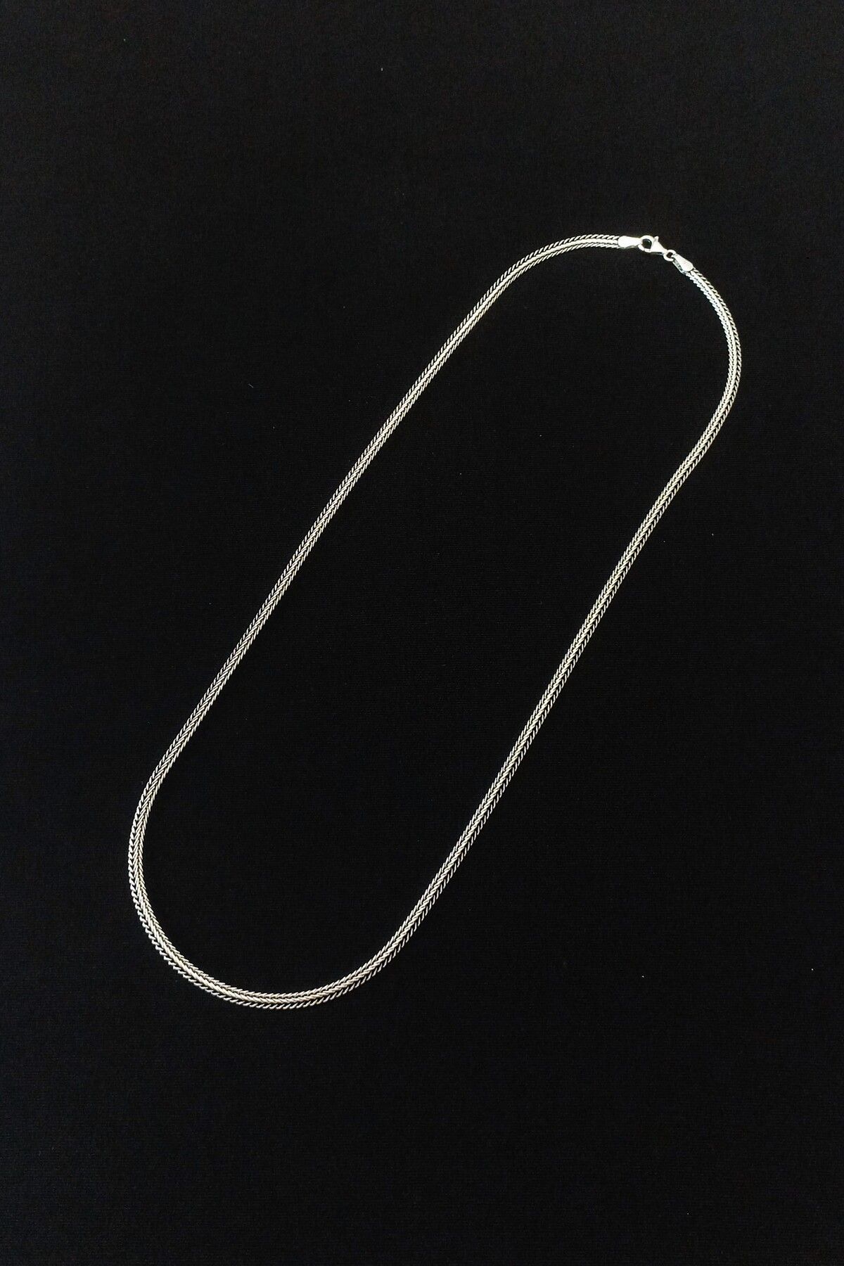 ANDA 925 Ayar Gümüş Oksitli Yassı Balık Sırtı Tilki Kuyruğu Kolye 4 mm genişlik 60 cm Uzunluk