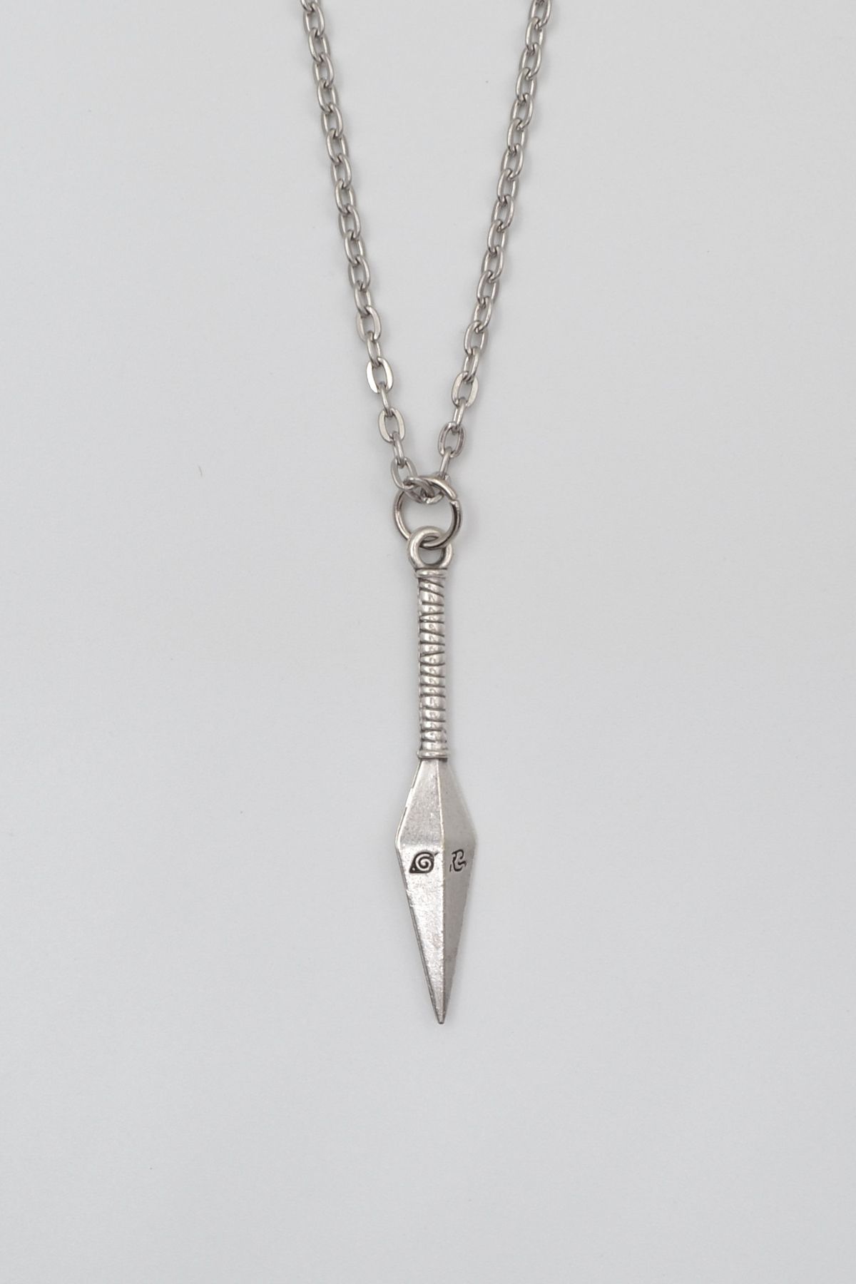 Bu Farklı Anime Ninja Kunai Düz Ezme Zincir Kolye - Antik Gümüş Kaplama - Kadın Erkek - 60 cm