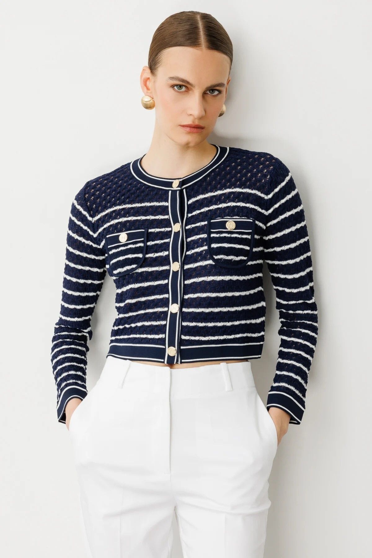 ON TRİKO Çizgili Crop Hırka 53901-25
