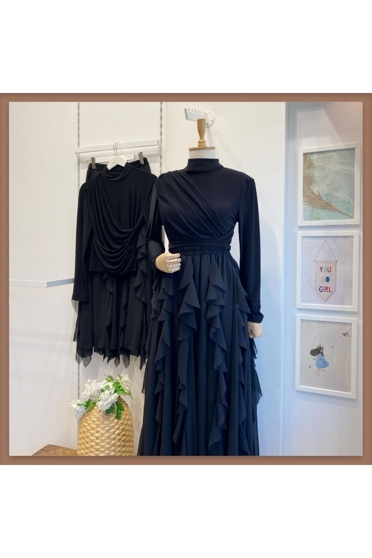 Faya Boutique Siyah Haryen Şifon Etekli Takım