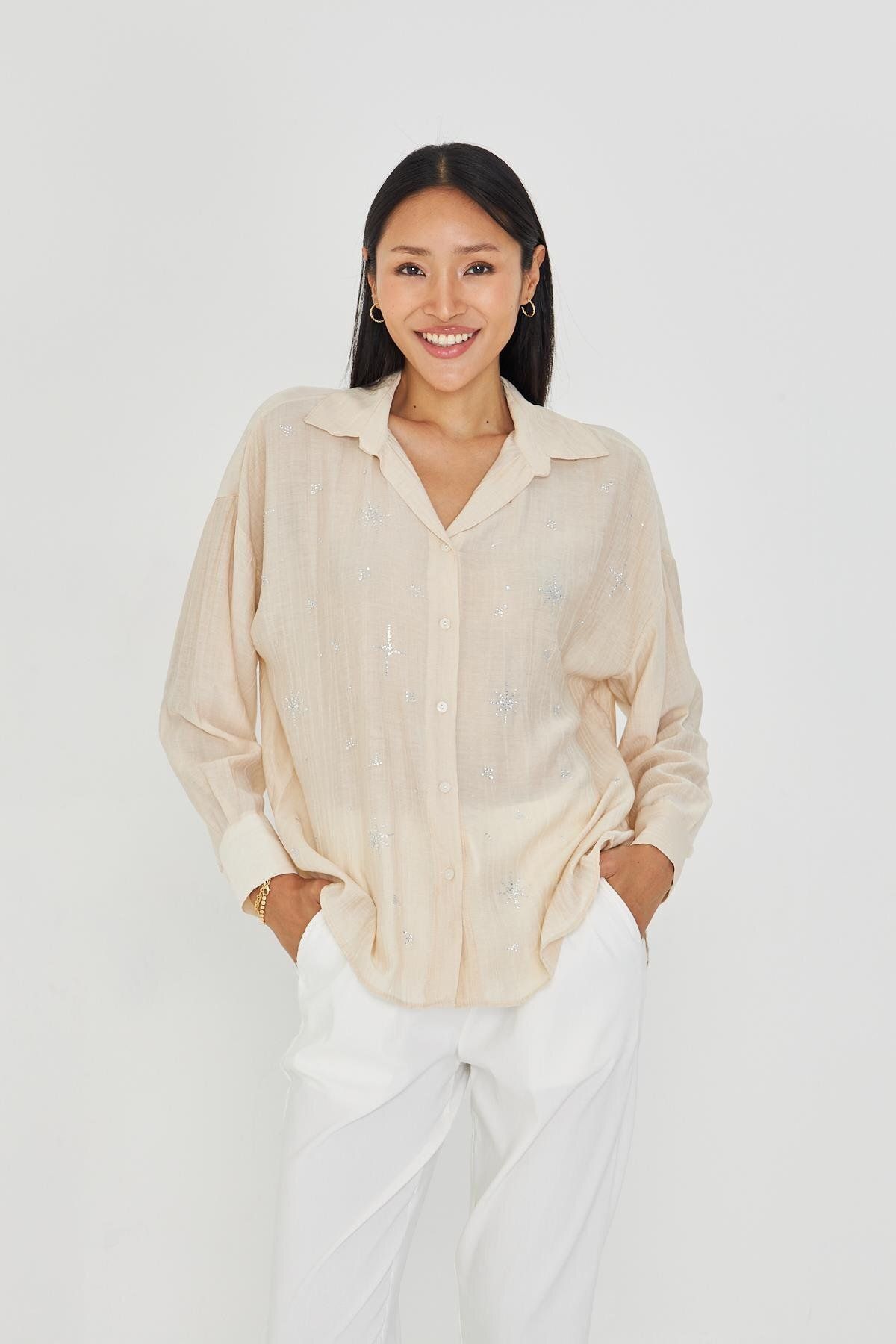 TIFFANY&TOMATO Taşlı Çizgili Rayon Gömlek