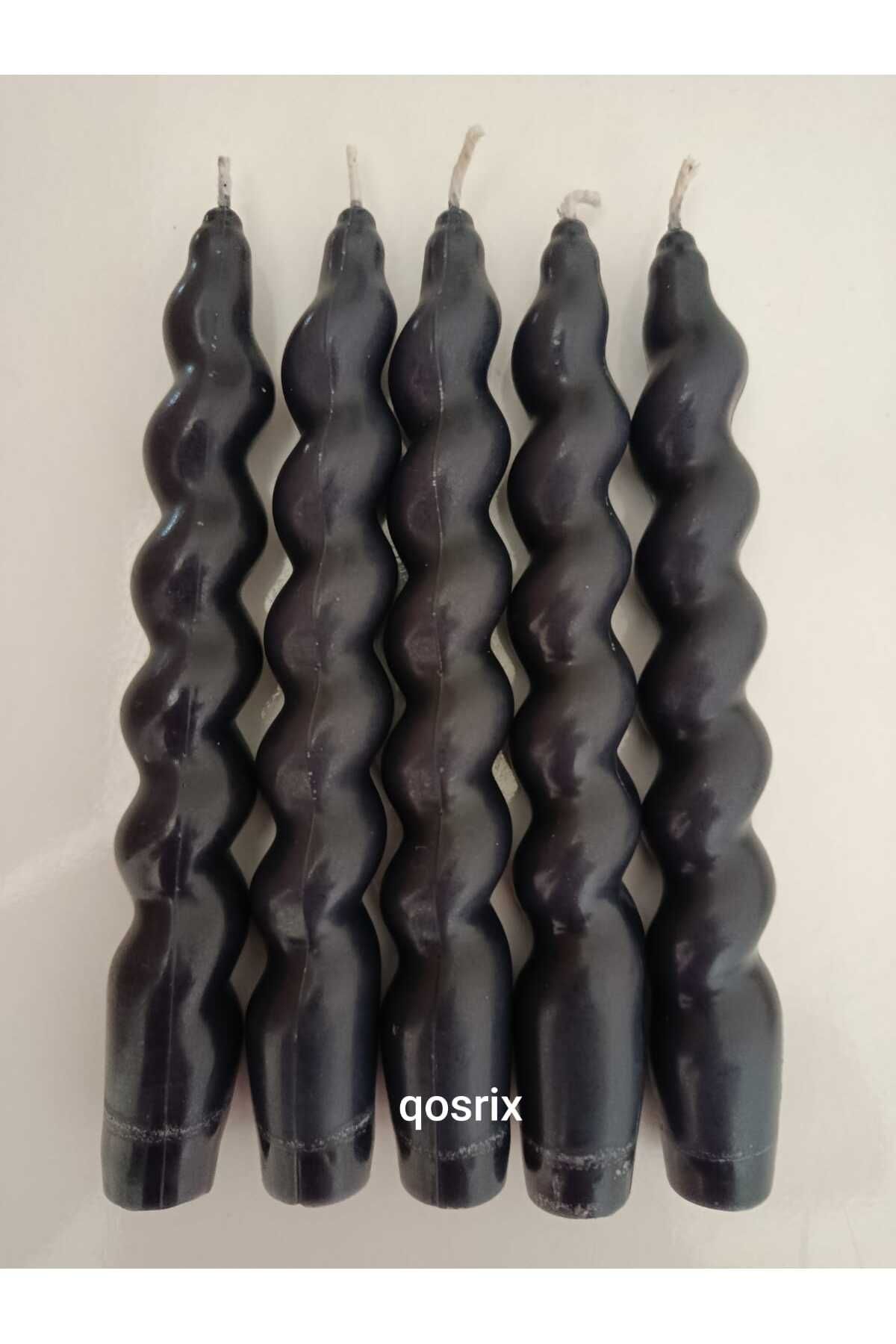 qosrix 5'li Antrasit Gri Italyan Burgulu Şamdan Soya Mumu Doğal Kokulu Uzun Çubuk Burgu Spiral MumDekoratif