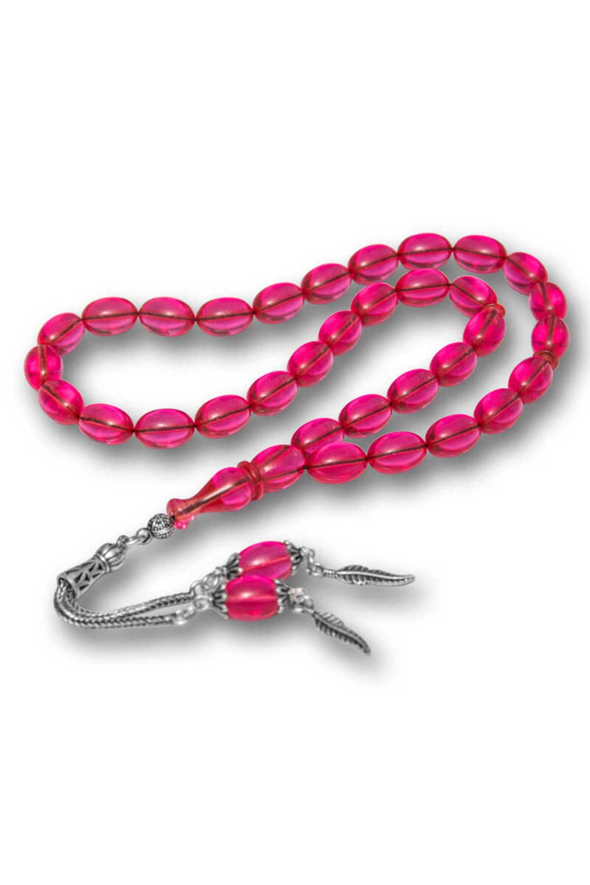 STİLLOVE Gümüş Püsküllü Pembe Ateş Kehribar Tesbih SL12273