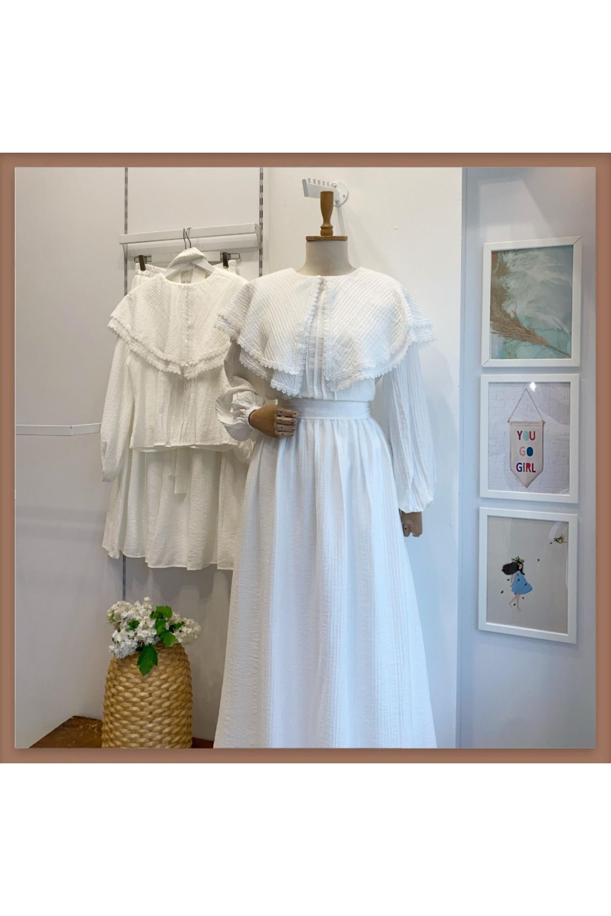 Faya Boutique Beyaz Geniş Yakalı Florlyn Gofre Takım