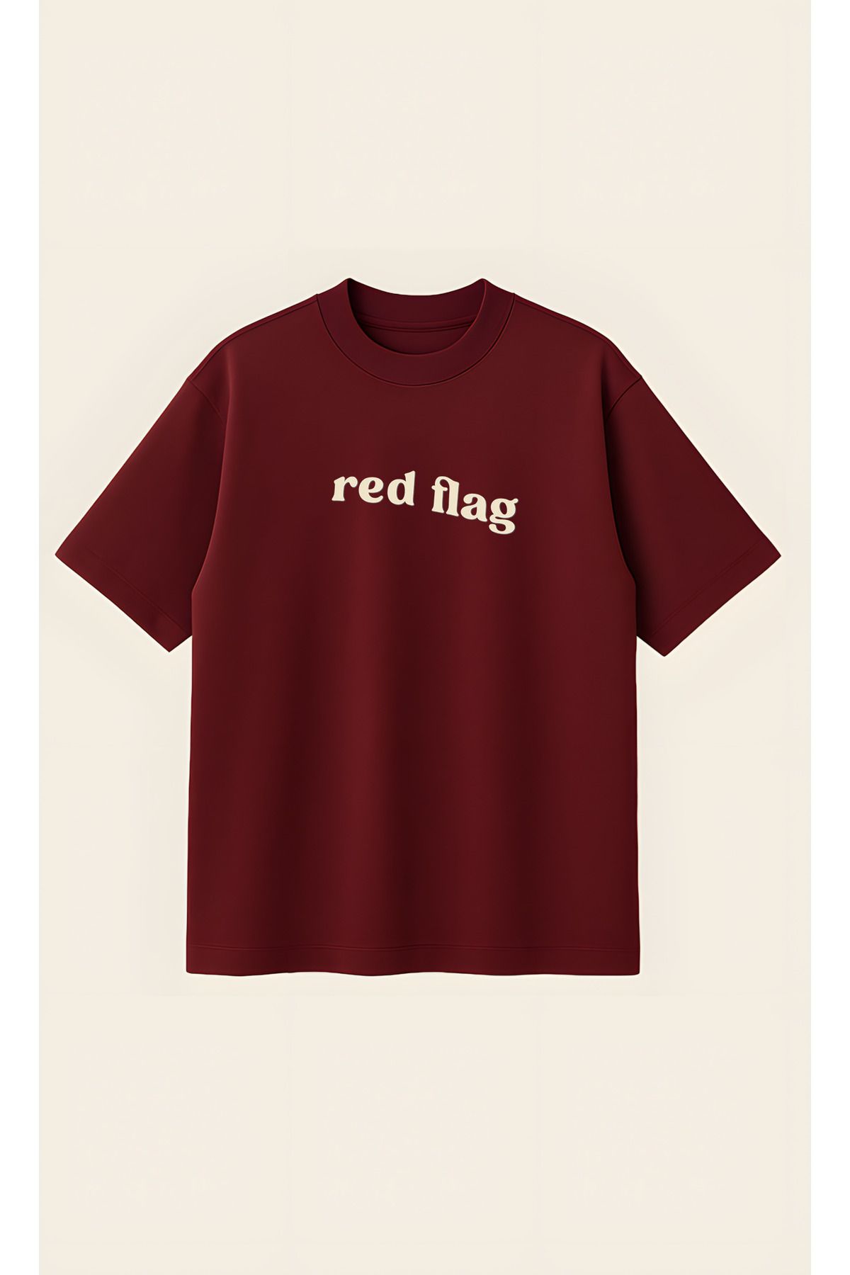 Moon Dancer Red Flag Unisex %100 Organik Pamuklu Kalın Dokulu Oversize Bisiklet Yakalı T-shirt