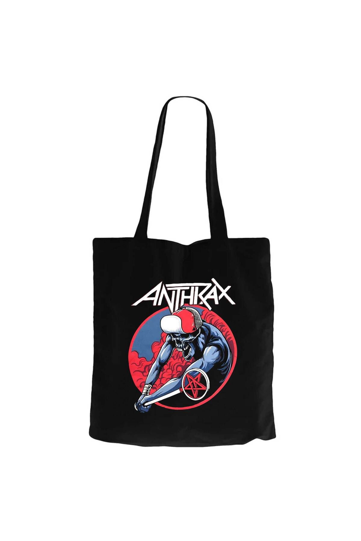 Z zepplin Anthrax Pentegram Siyah Kanvas Bez Çanta