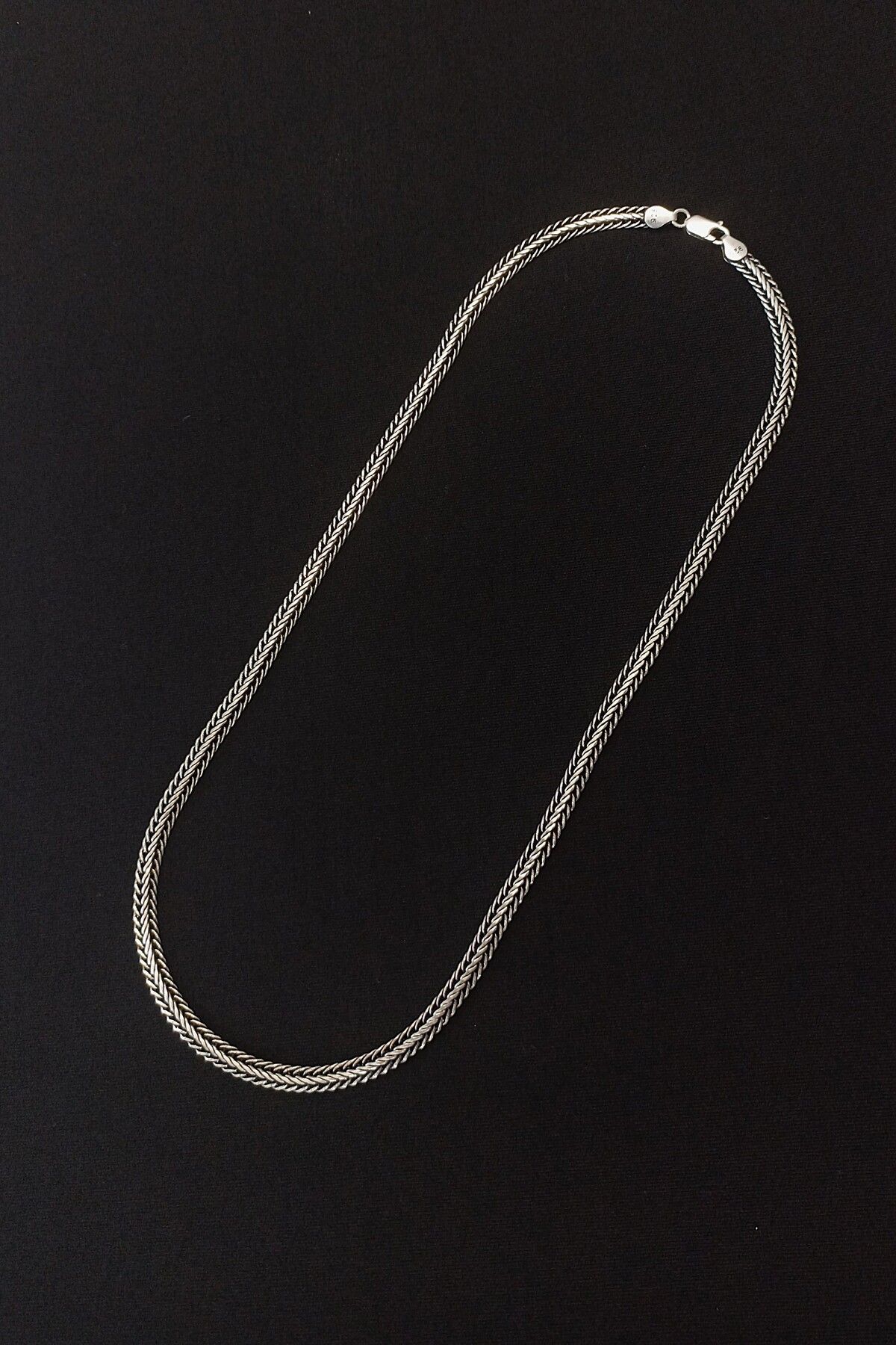 ANDA 925 Ayar Gümüş Oksitli Yassı Balık Sırtı Tilki Kuyruğu Kolye 6 mm genişlik 60 cm Uzunluk