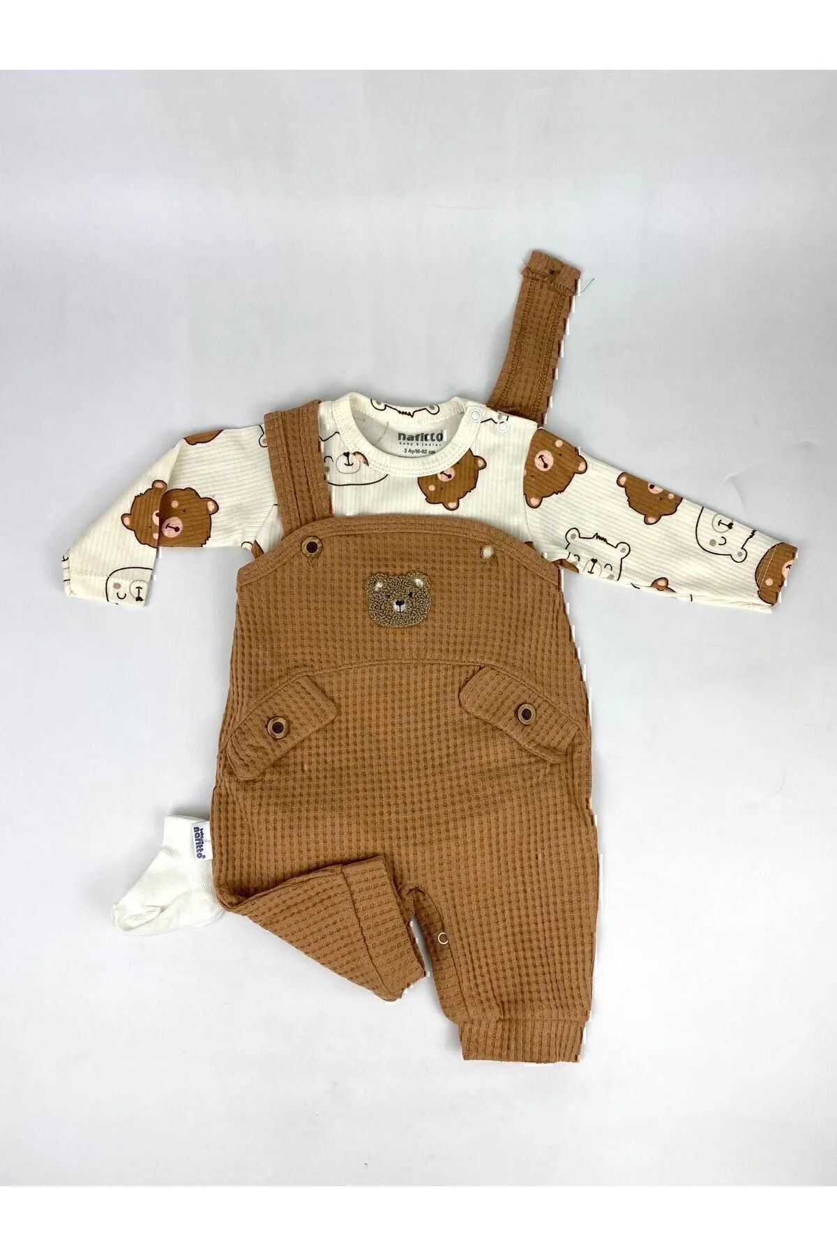 yuga kids Ayı Baskı Desenli Bebek Tulum Takım