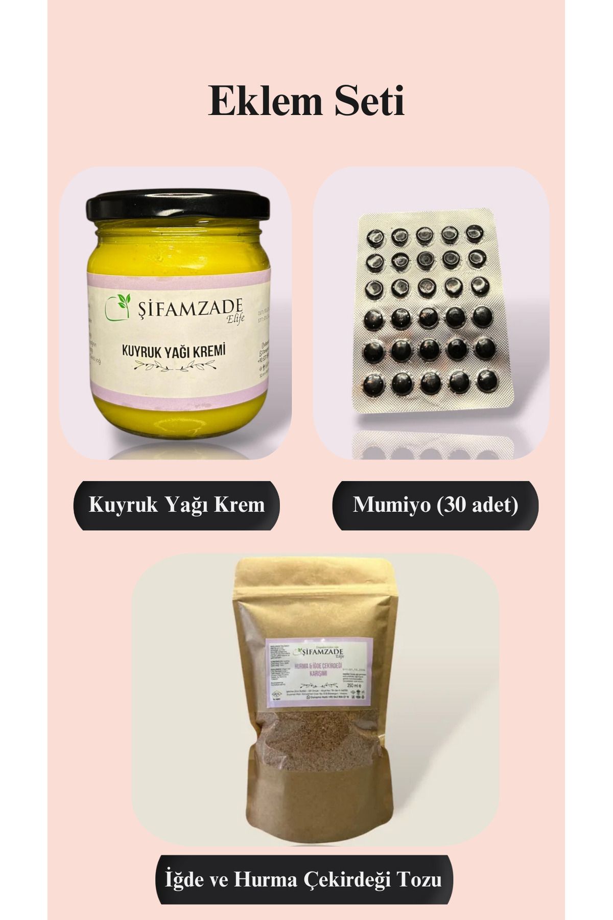 Şifamzade Eklem Seti (Kuyruk Yağı, İğde ve Hurma Çekirdeği Tozu, Mumiyo