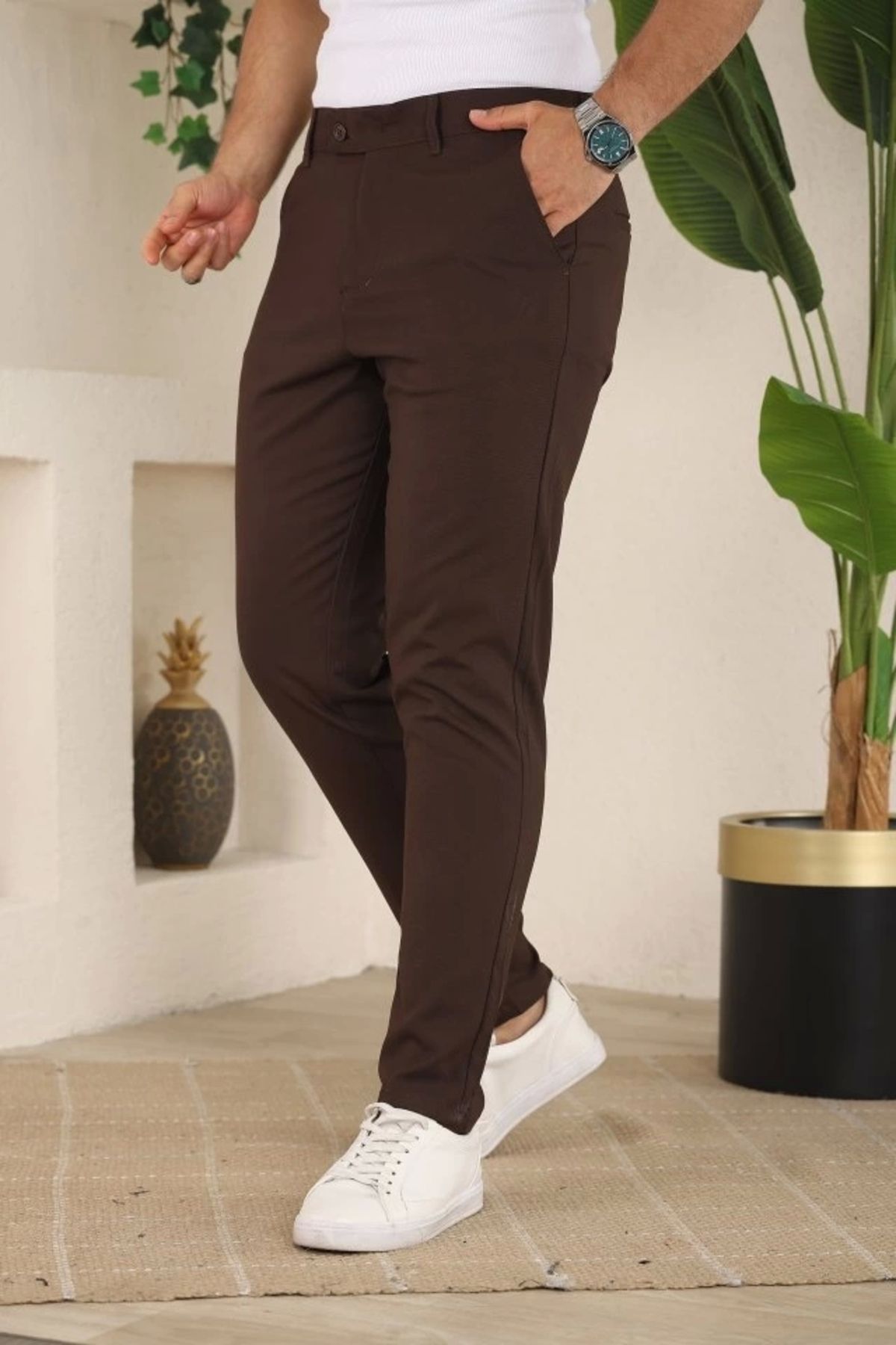 Butik Erkek Slim Fit Likralı Bilek Boy Dilli Kumaş Pantolon