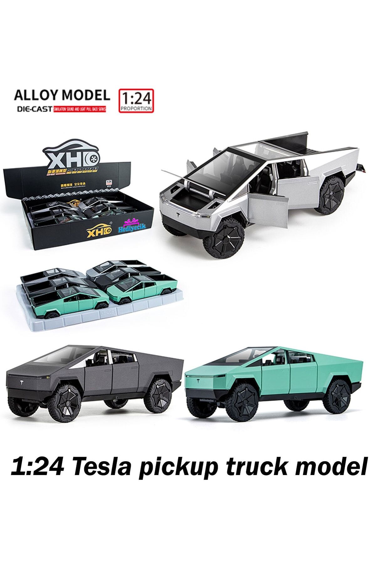 hediyecik 1:24 Tesla Pickup Truck Diecast Koleksiyon Metal Model Araba
