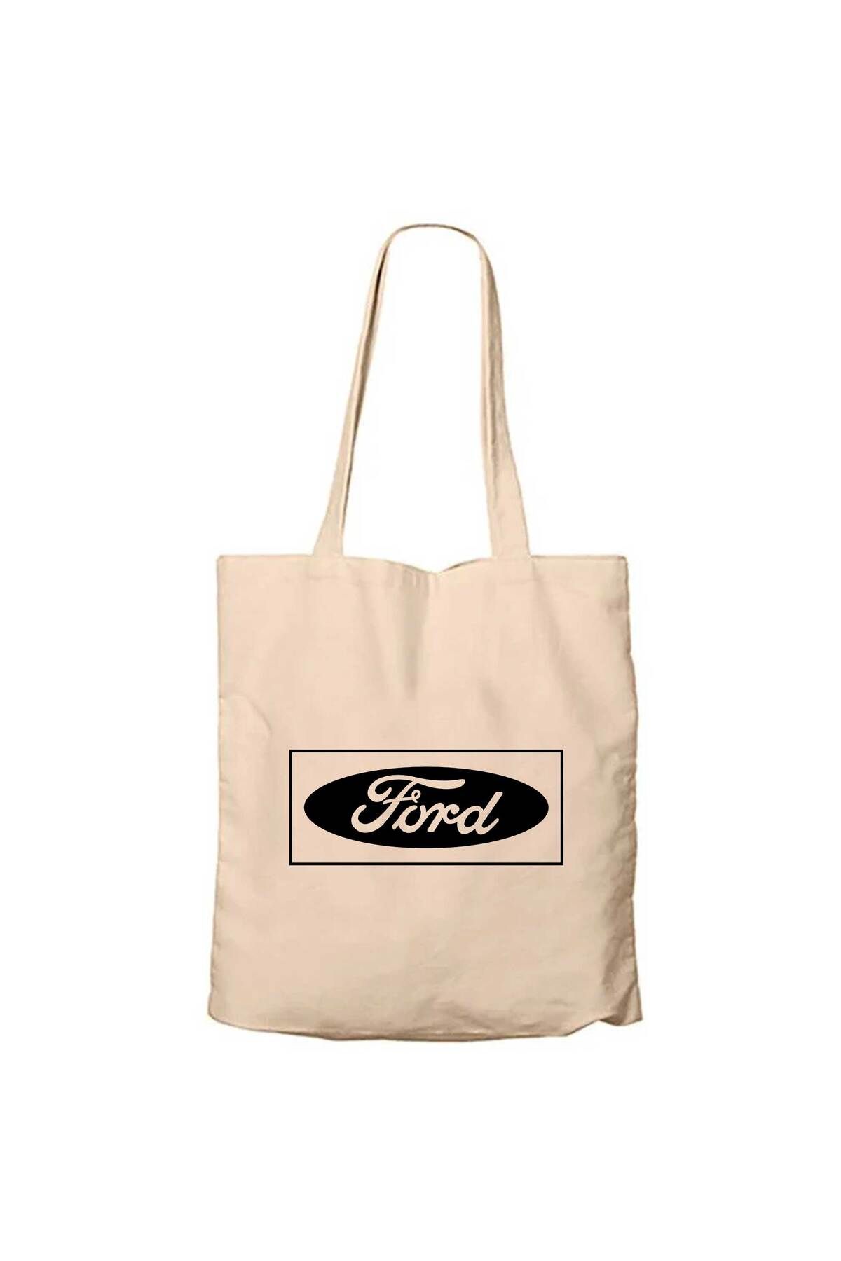 Z zepplin Ford Logo Black Krem Fermuarlı Bez Çanta Gabardin