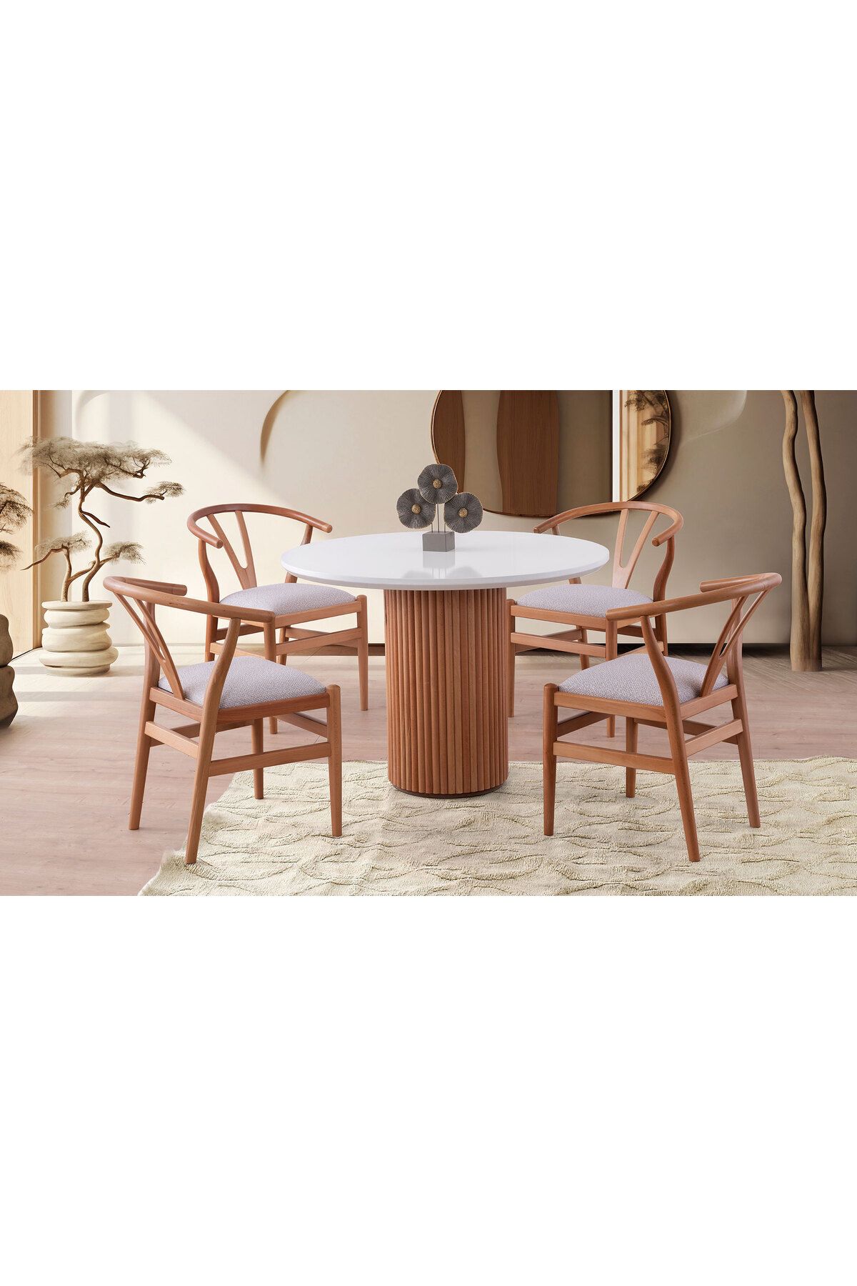 Gazzini Furniture Arya Yuvarlak Ahşap Bohem Masa 90x90