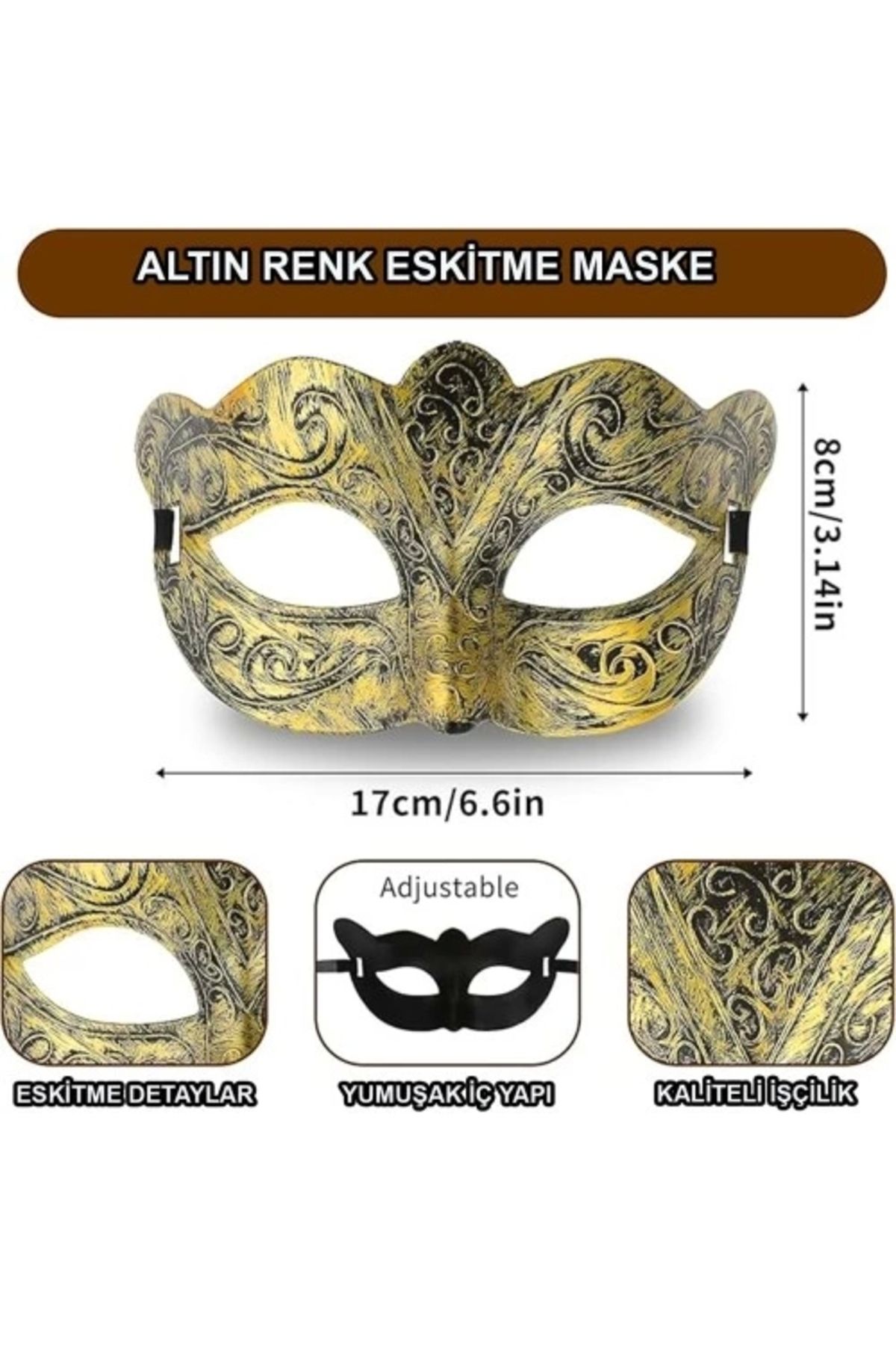 Moon Altın Renk Eskitme Maskeli Balo Maskesi – Venedik Tarzı Parti Maskesi