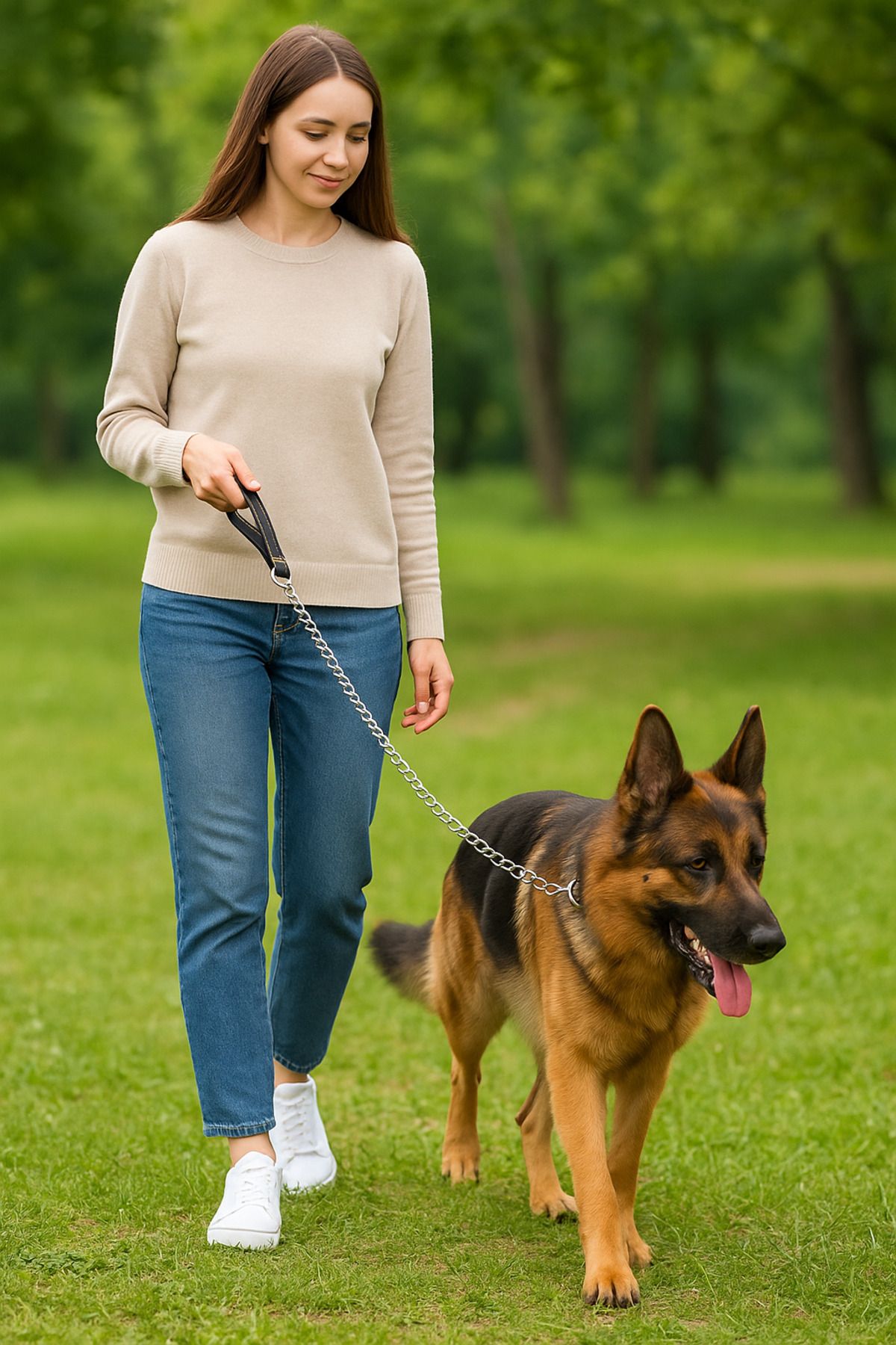 Petshop Royalist Gezdirme Krom Zincir Deri Saplı 3mm x 120cm