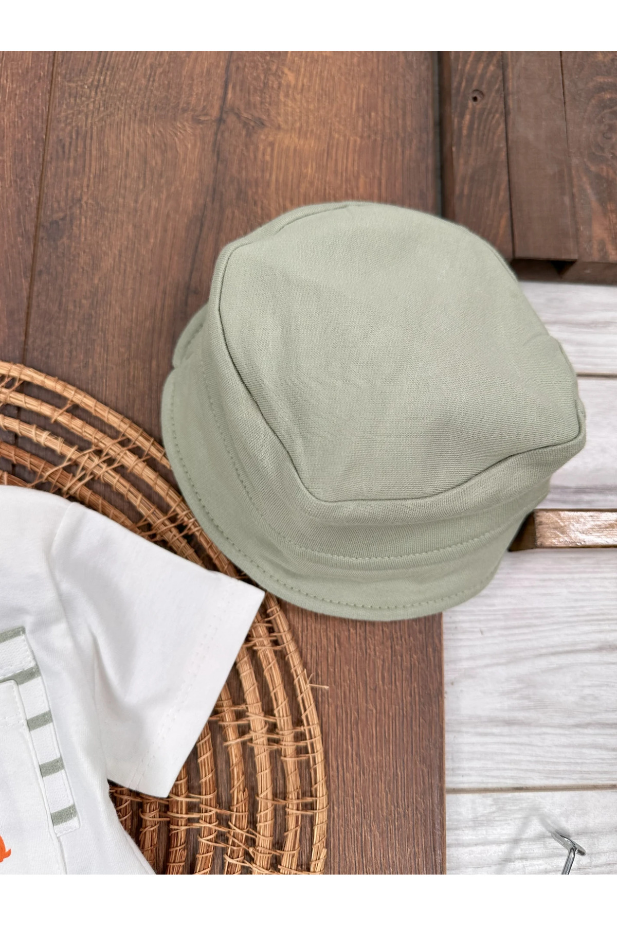 Bolly Baby Sevimli Köpek Baskılı Safari Şapkalı Cep Detaylı Şortlu Yazlık Erkek Bebek Takım fotoğrafı 3 (önizleme)