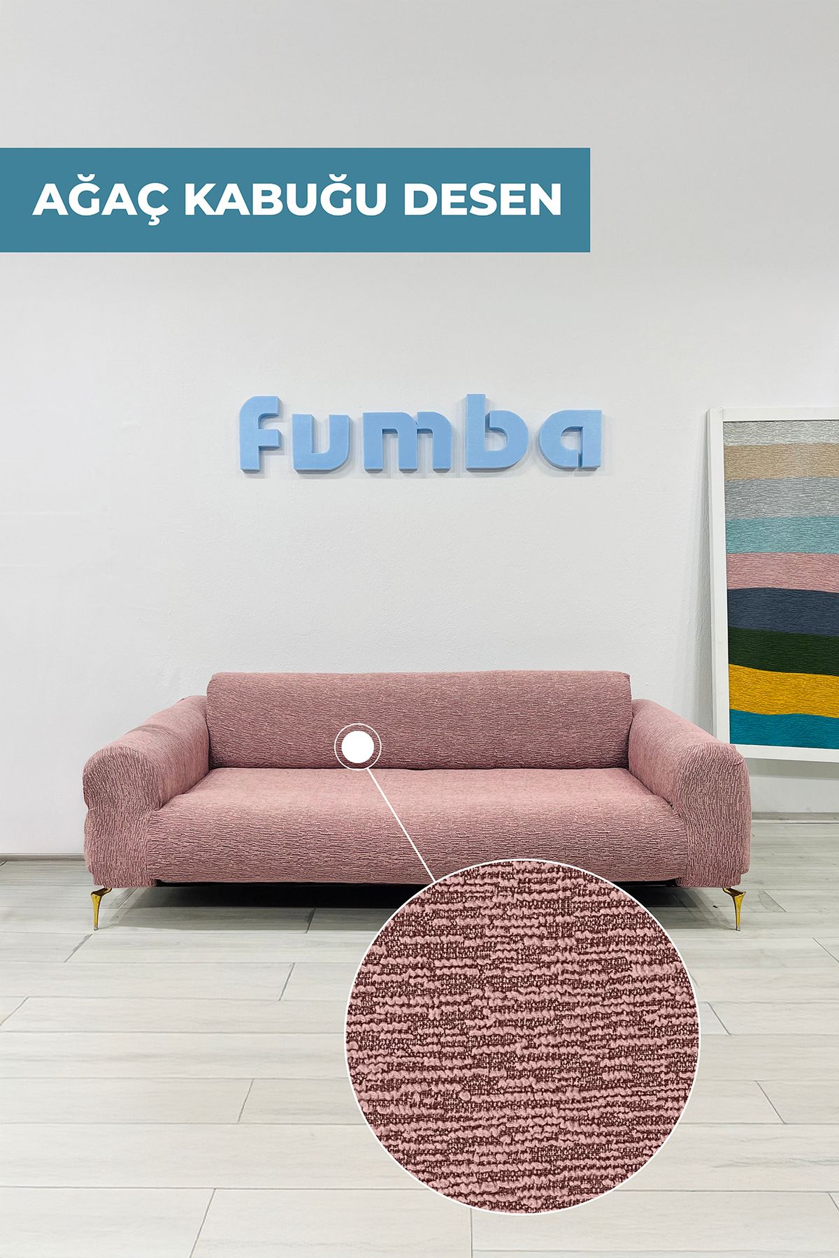 FUMBA HOME Üçlü Koltuk Jakarlı Lastikli Kanepe Örtüsü Lastikli Koltuk Örtüsü Chester Koltuk PUDRA
