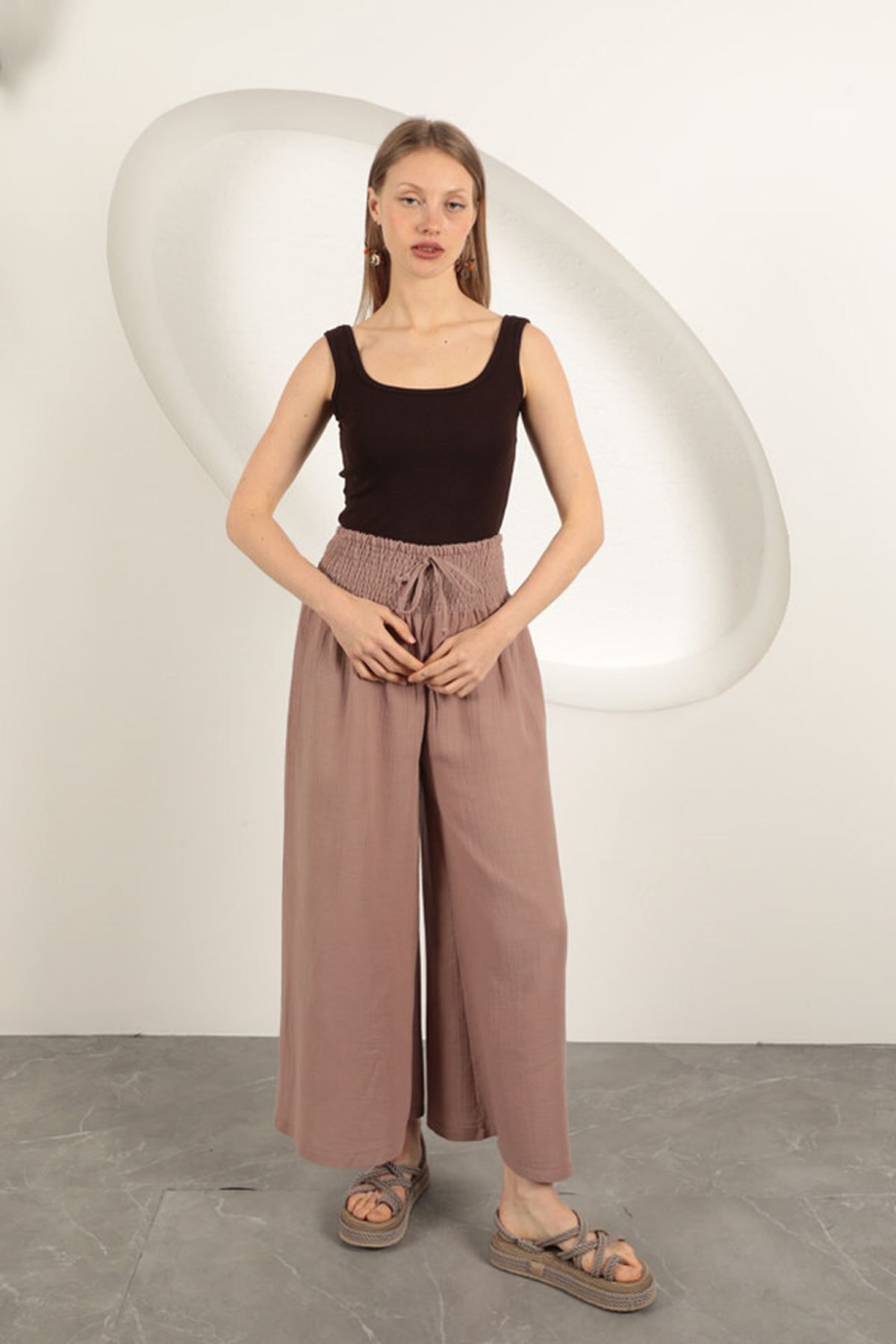 devrialemshoes Müslin Kumaş Bol Pantolon-Vizon