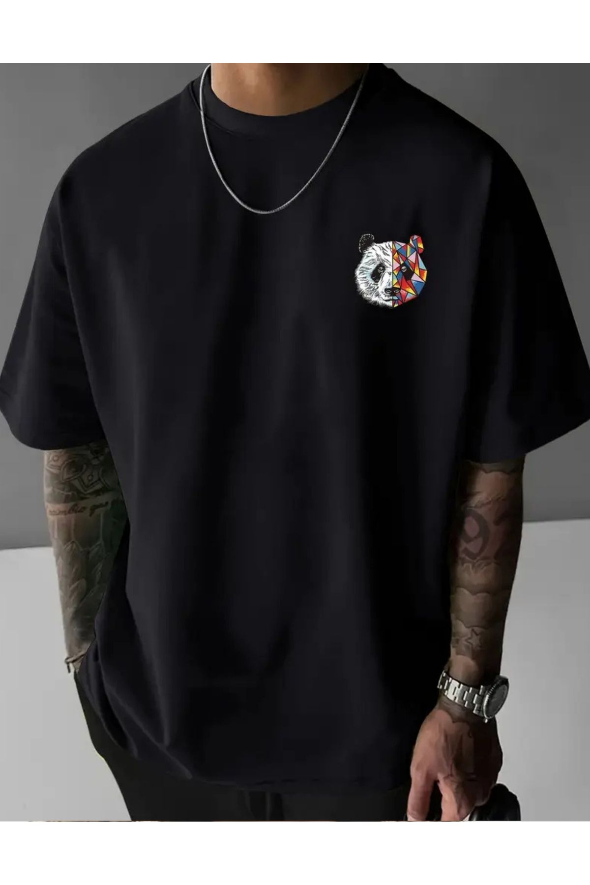 SAJA Unısex Kadın/Erkek Baskılı Oversize Düşük Kol Bisiklet Yaka T-Shirt