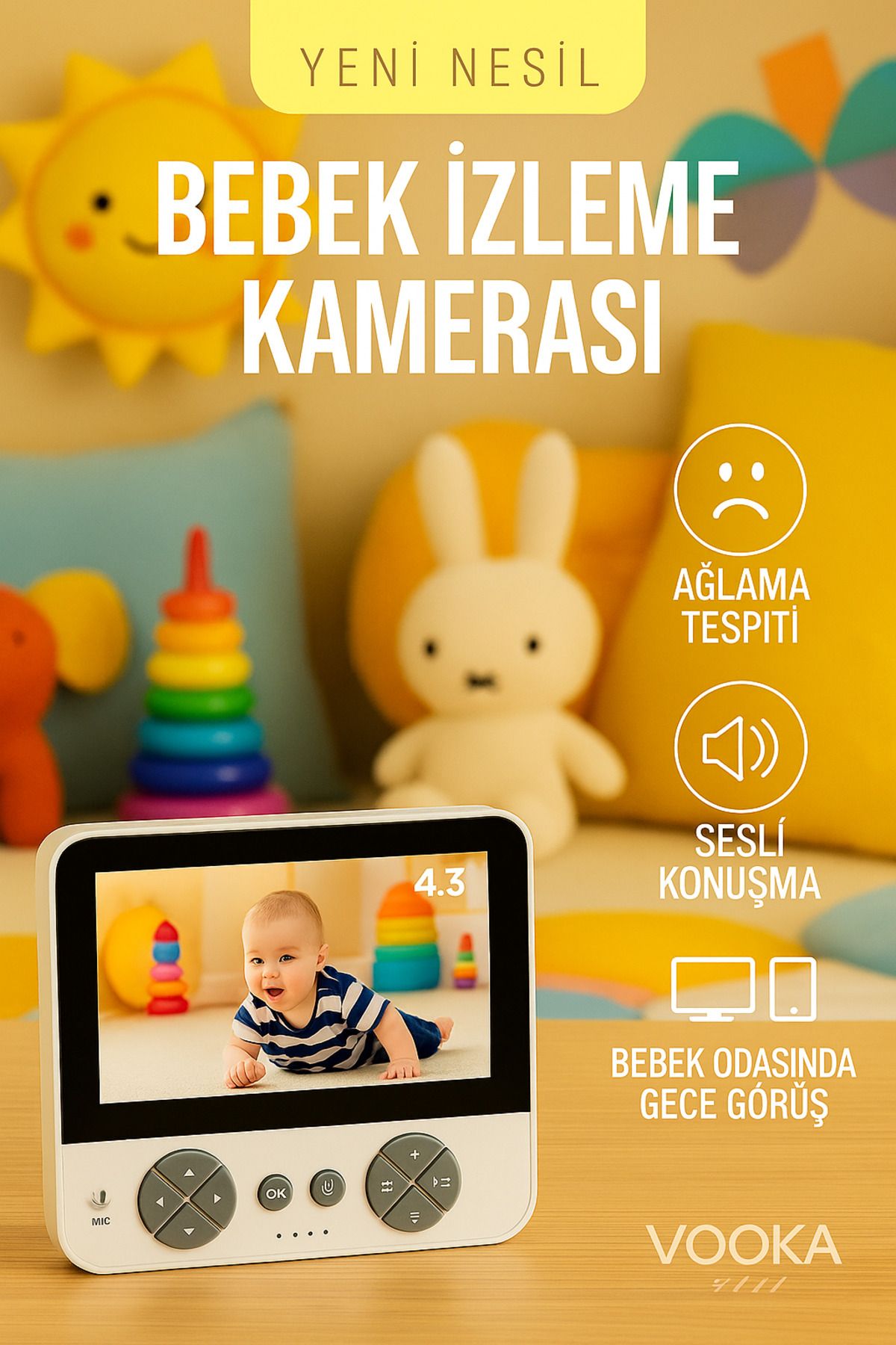 MO DOU Yeni Nesil Uzaktan Kontrollü Bebek Kamerası – Gece Görüşlü, Sesli Konuşmalı, Isı Takipli, Ninnili