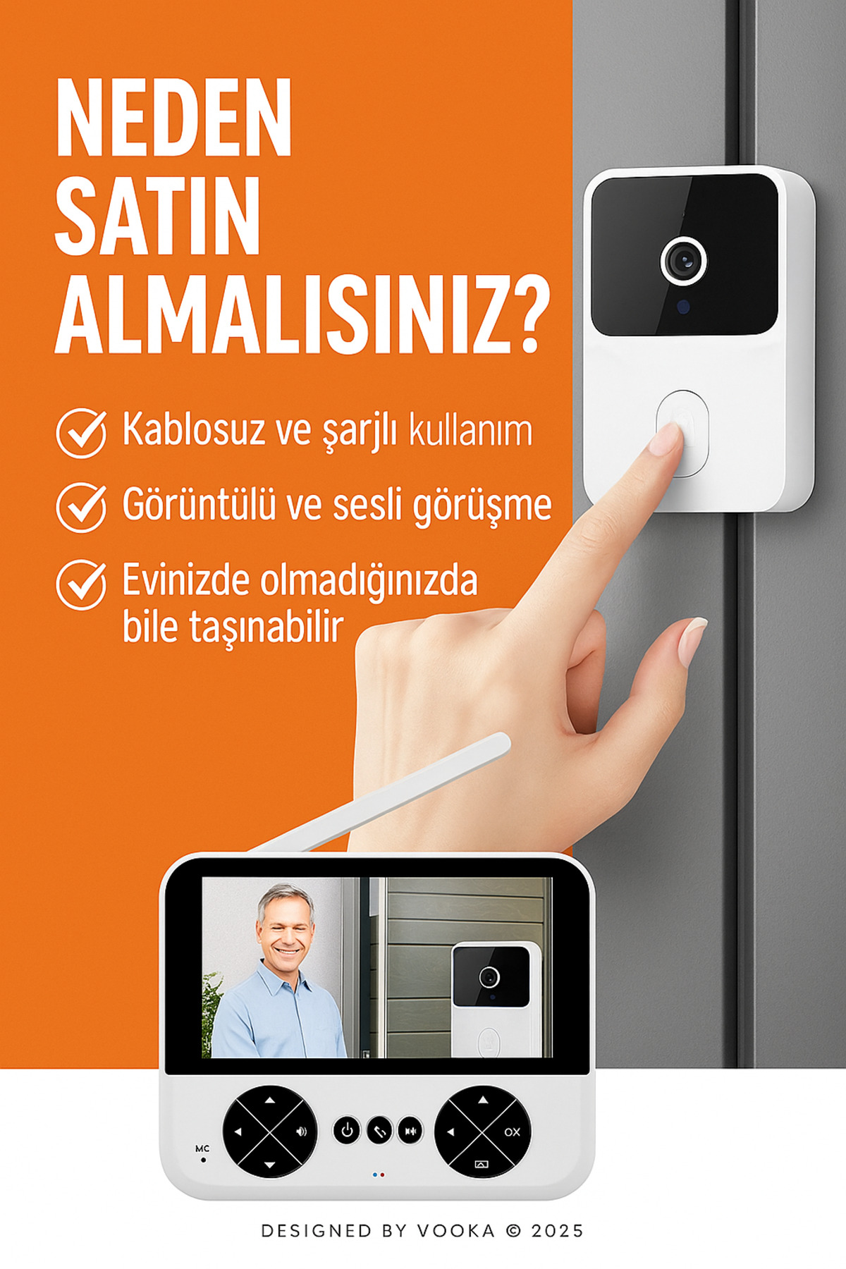 MO DOU Ekranlı Görüntülü Kapı Zili – 4.3” Monitör, Gece Görüşlü, Sesli Görüşme, Şarjlı, Taşınabilir fotoğrafı 3 (önizleme)