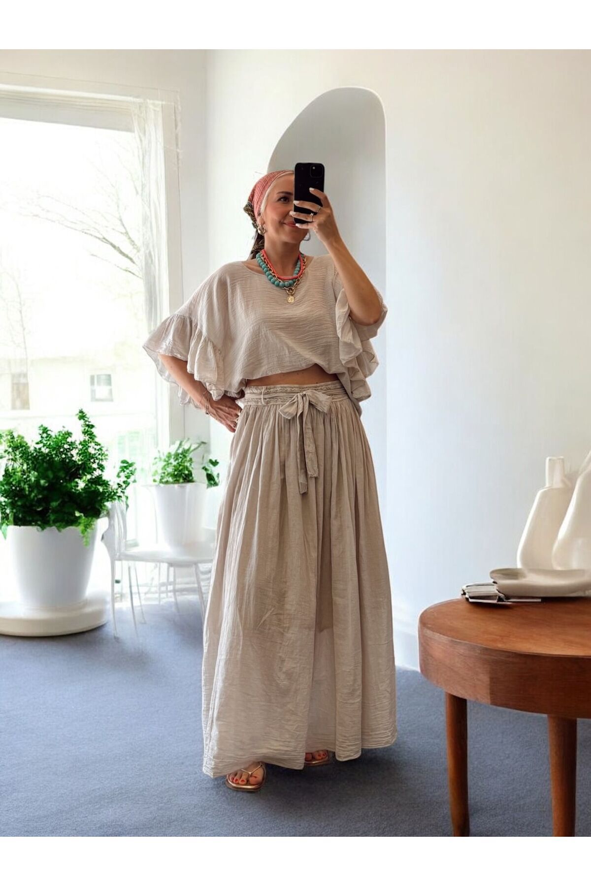 Glamorous For All İtalyan Tasarım Etek/Bluz Takım Bej