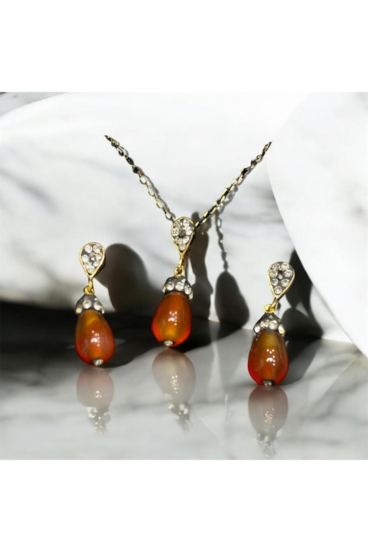 AURA STONE Doğaltaş Zirkonlu Set Turuncu Akik
