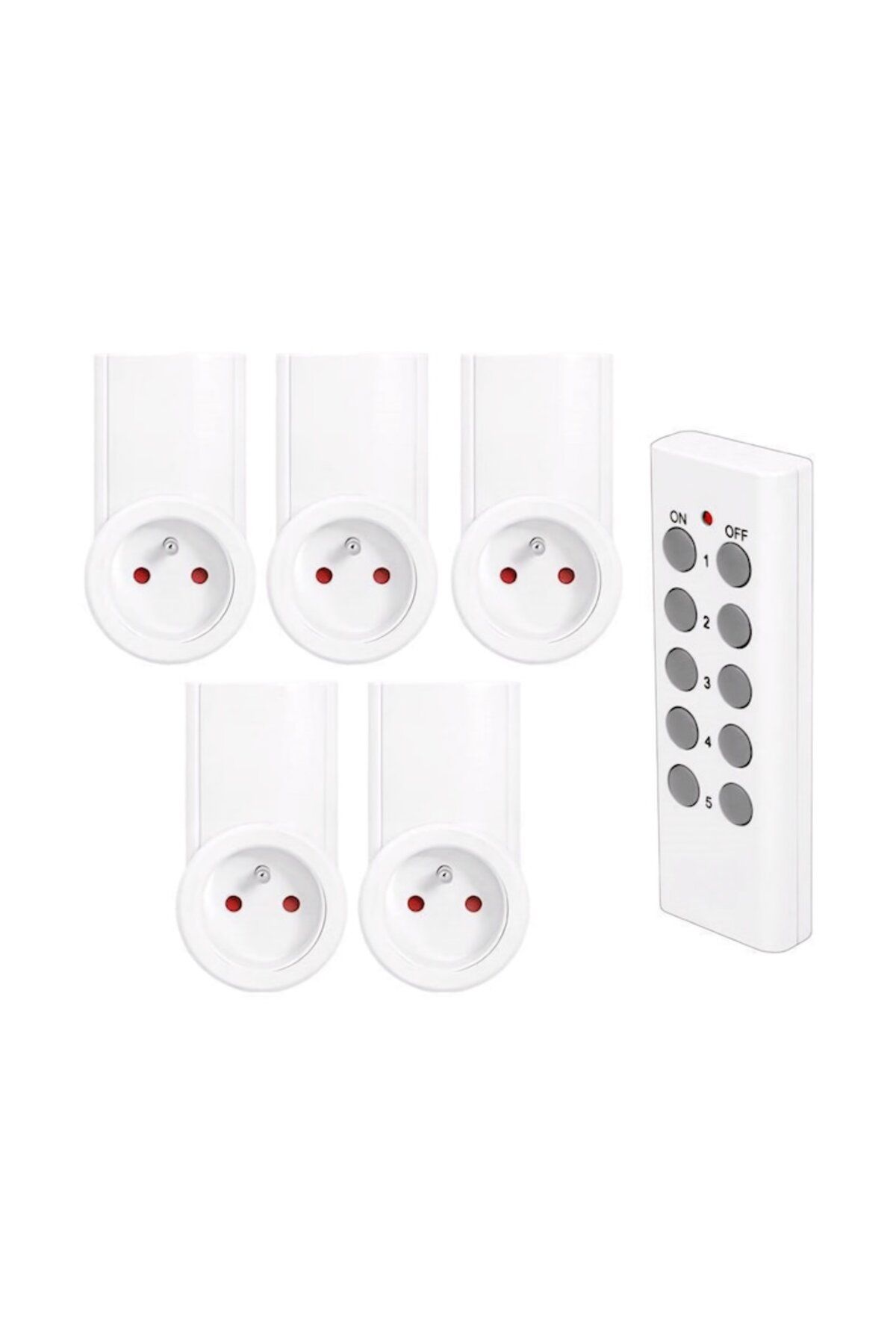OEM-Set of 5 Sockets with Remote Control, Range 30m, 2300W, Frequency 433.92MHz, Grounding, White 2