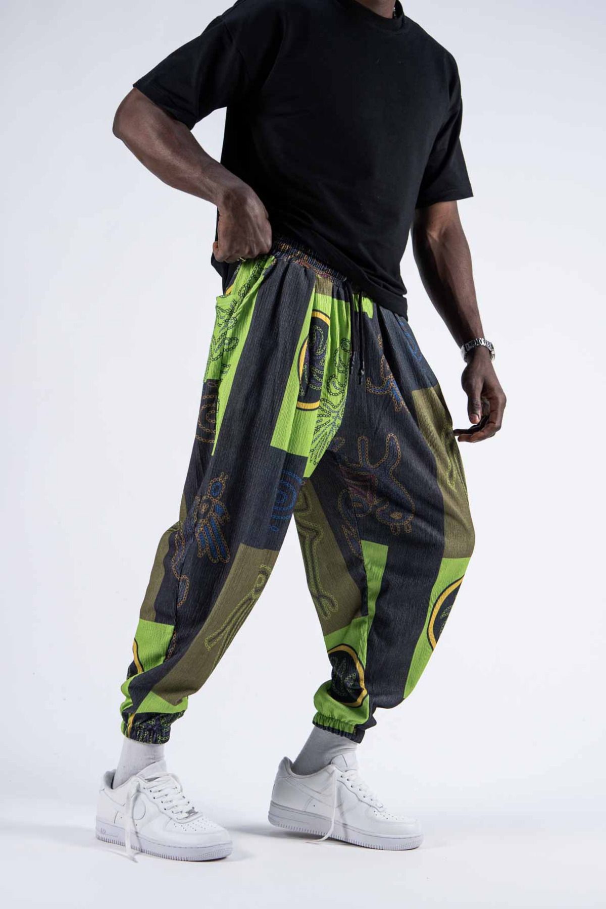 Superbluemexico Erkek Desenli Jogger Füme Şalvar Pantolon