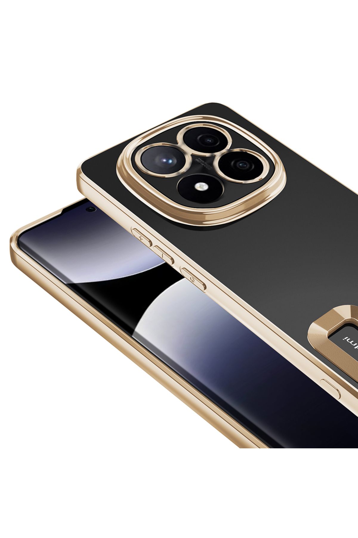 GRABONO Xiaomi Redmi Note 14 Pro 4G Kılıf Lens Korumalı Kenarları Platin Kaplama Arkası Şeffaf Logo Kapak