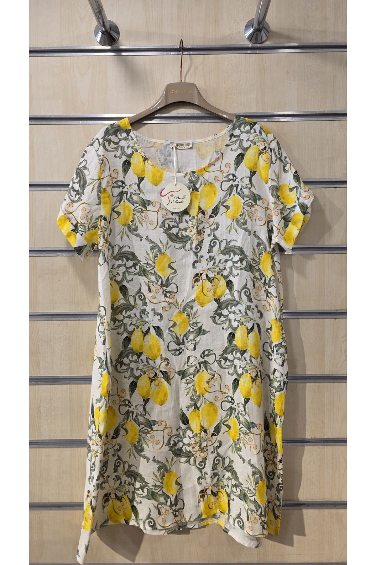 Park Moda İtalyan Keten Elbise Limon Desen