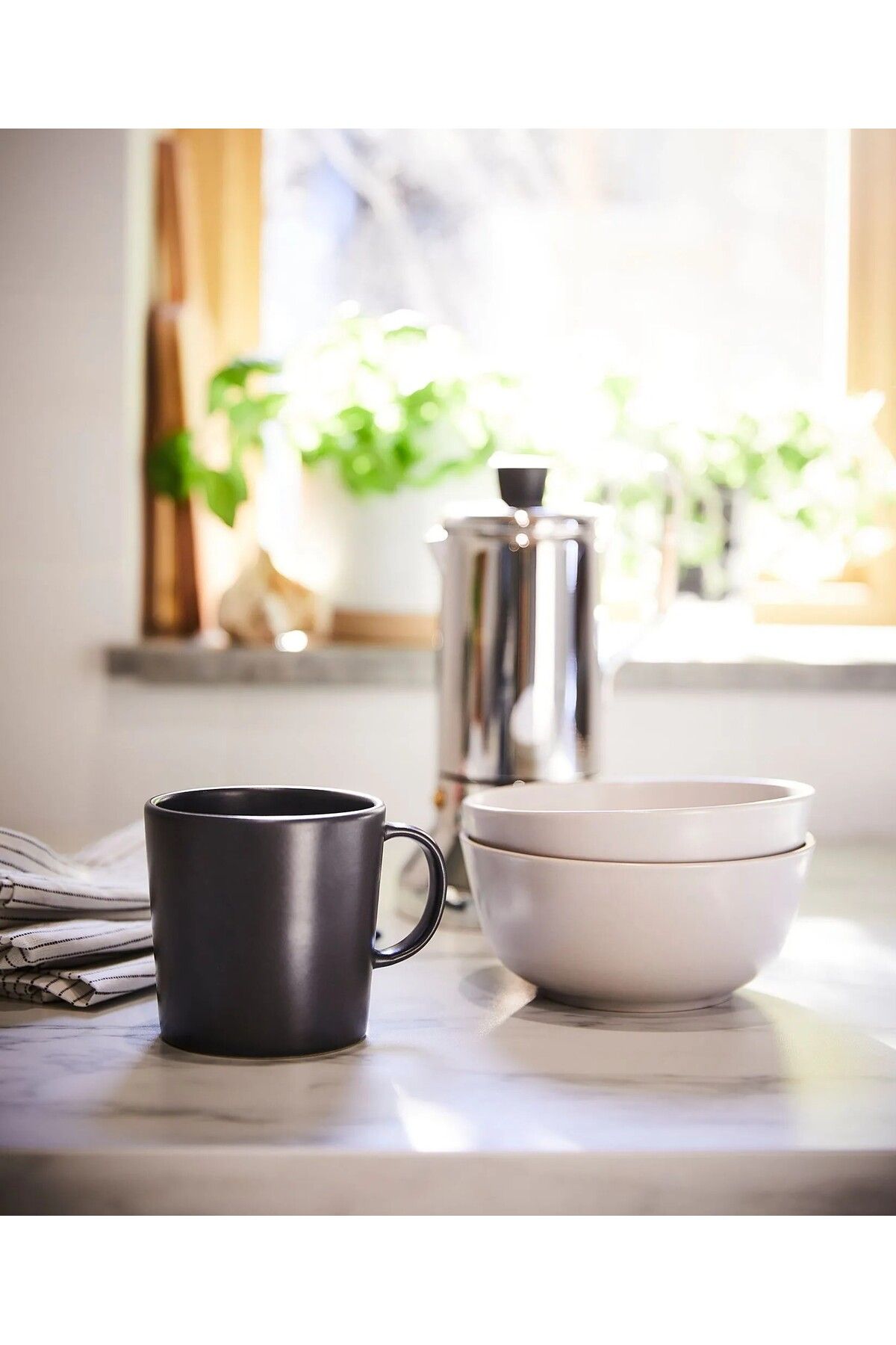 IKEA QUALİTY 2 Adet Kulplu Kupa Yükseklik 9 Cm İkea 2'li Set Çay Fincanı Koyu Gri Bardak Hacim 300 ml