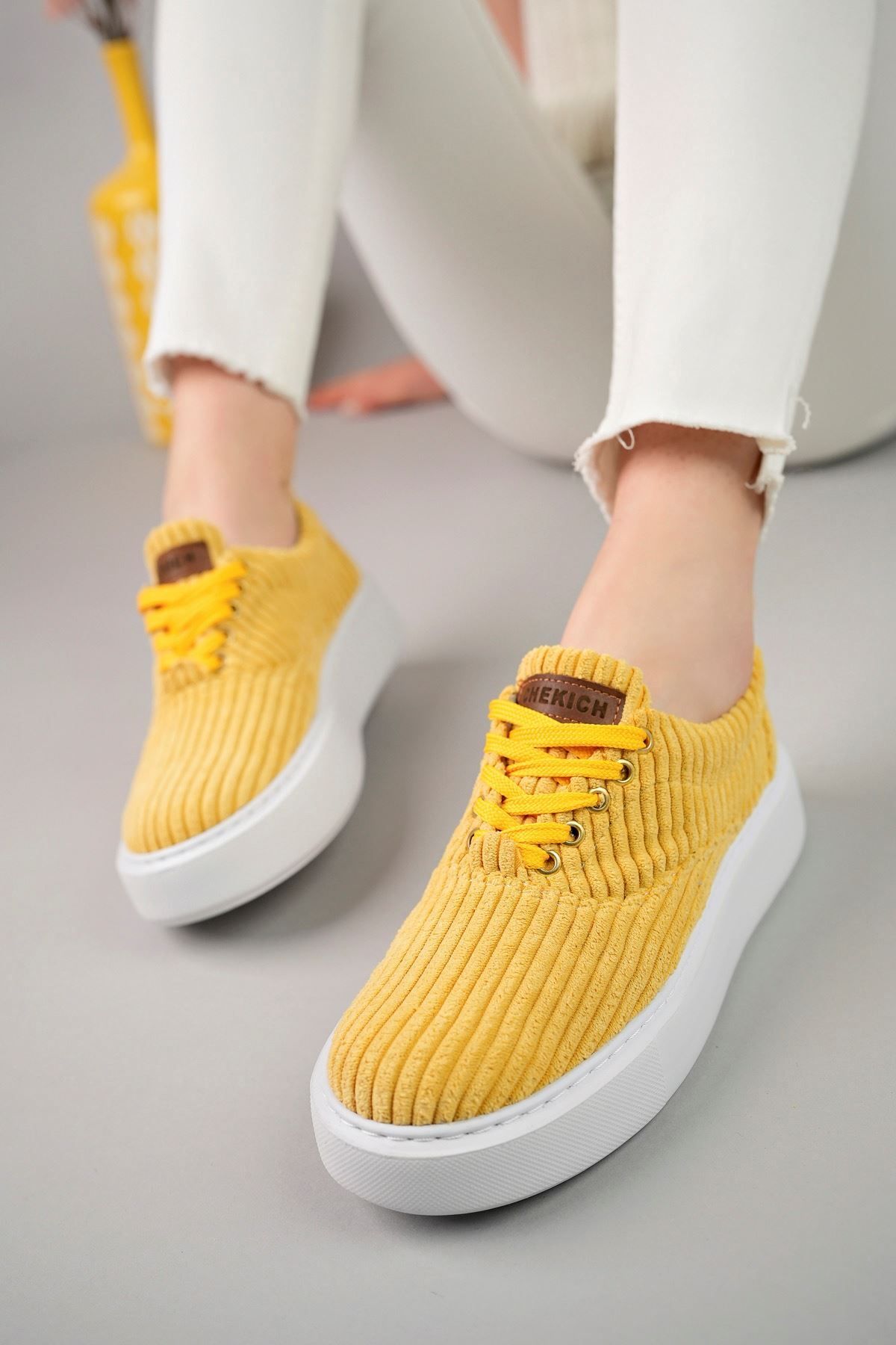 devrialemshoes CH173 KBT Velluto Kadın Ayakkabı SARI