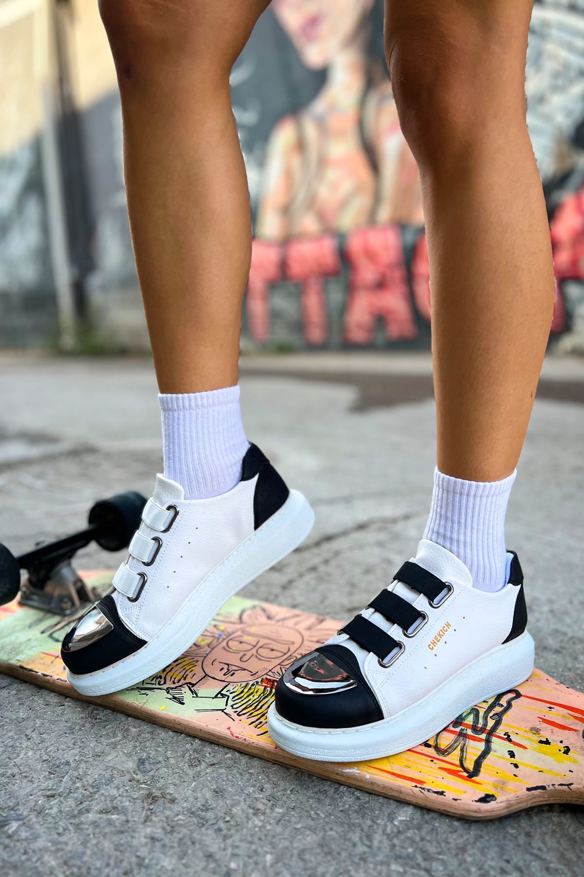 devrialemshoes CH251 GBT Mirror Furry Kadın Ayakkabı BEYAZ/SIYAH