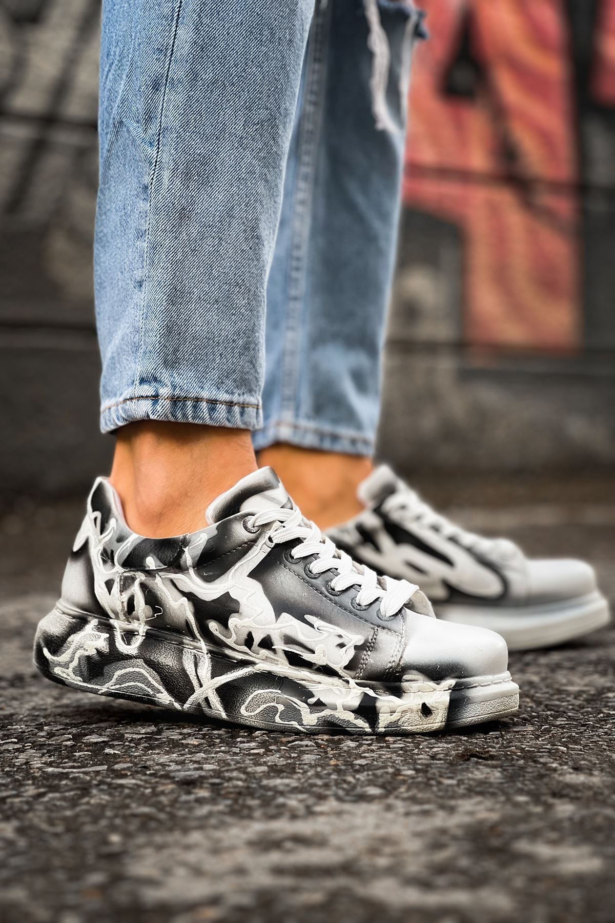 devrialemshoes CH254 CBT Pittura Erkek Ayakkabı 533 SIYAH / BEYAZ KARARTMA