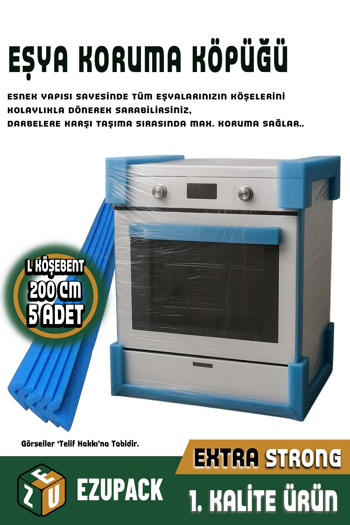 ASTOR AMBALAJ 5 Adet 200cm Eşya Mobilya Köşe Koruma Köpüğü Ambalaj Taşıma Taşınma Kolisi Köşebent Malzemesi