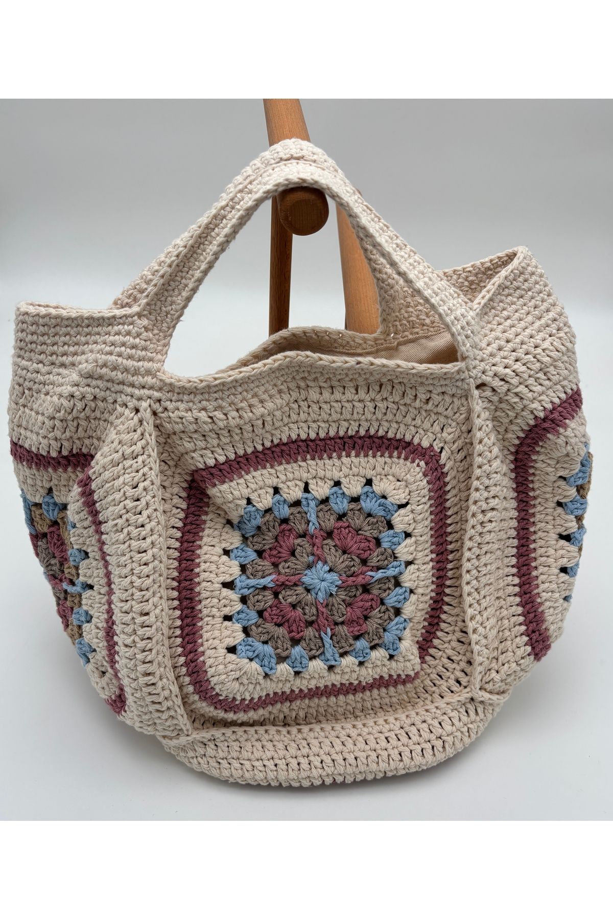 kumasfabrik El örgüsü motif çanta/Astarlı/İç cep fermuarlı/Çıt çıt detaylı (34x35cm)