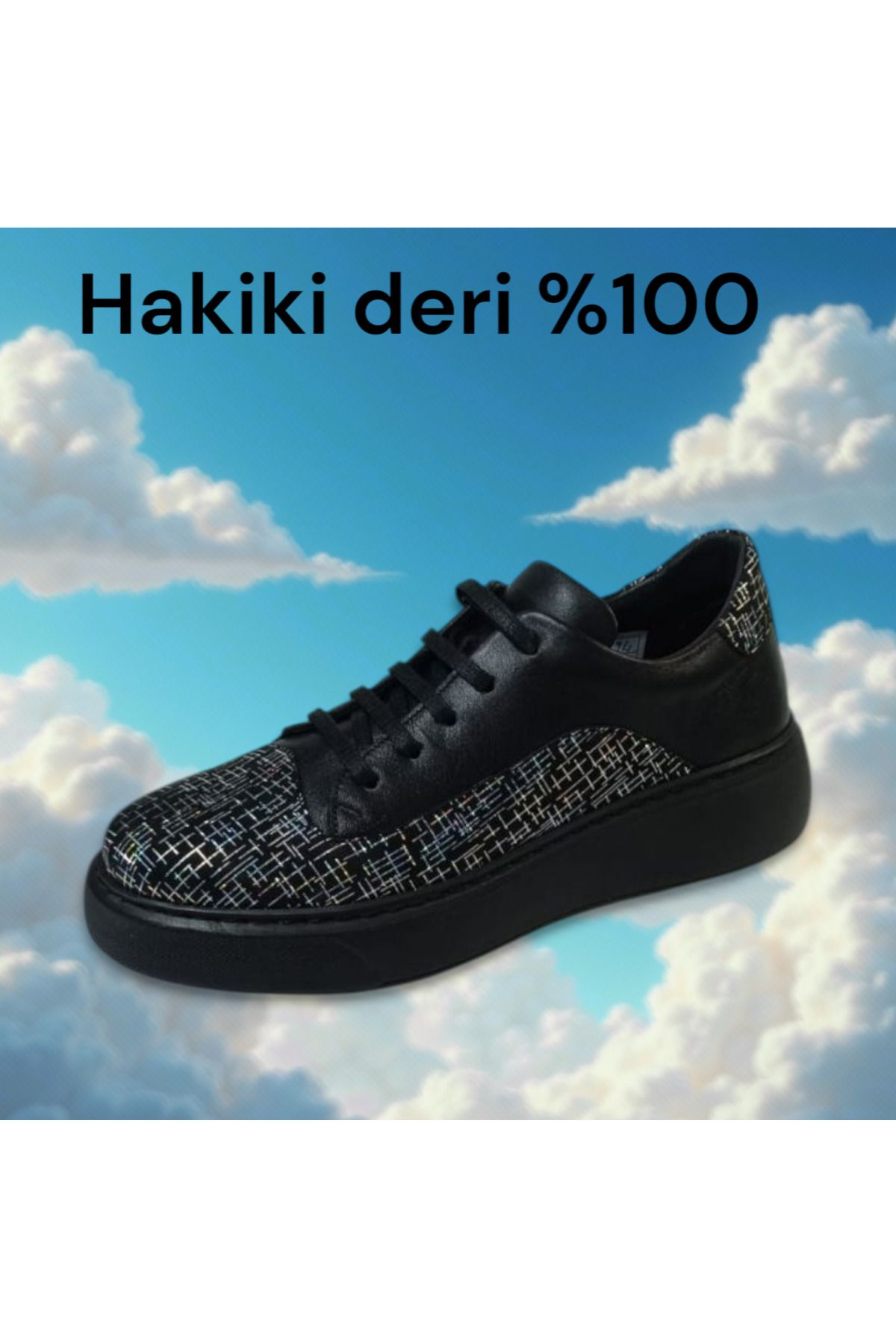 POOMA 2594 Siyah Deri spor ayakkabı