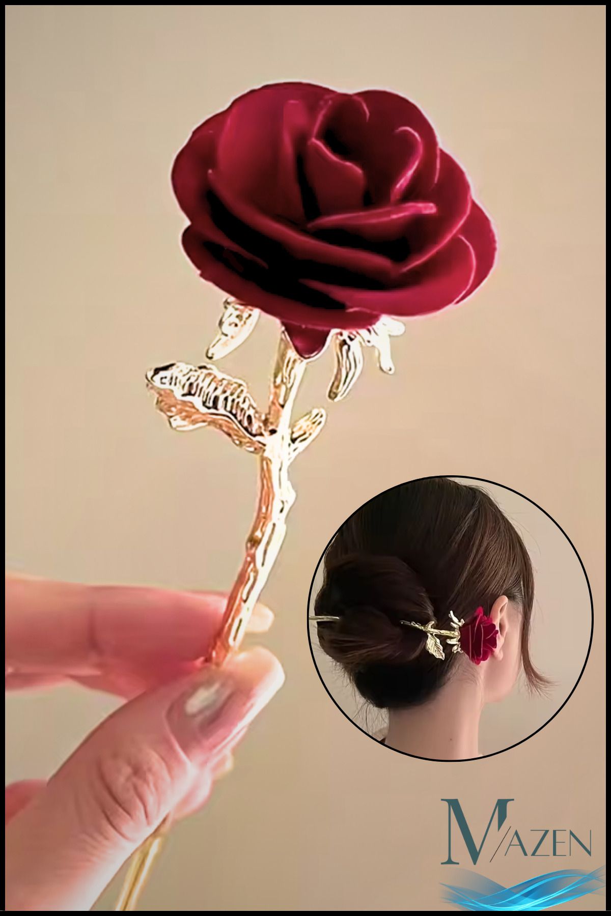 MAZEN Japon Stil Metal Gül Figürlü Topuz Tokası | Kanzashi Saç Aksesuarı