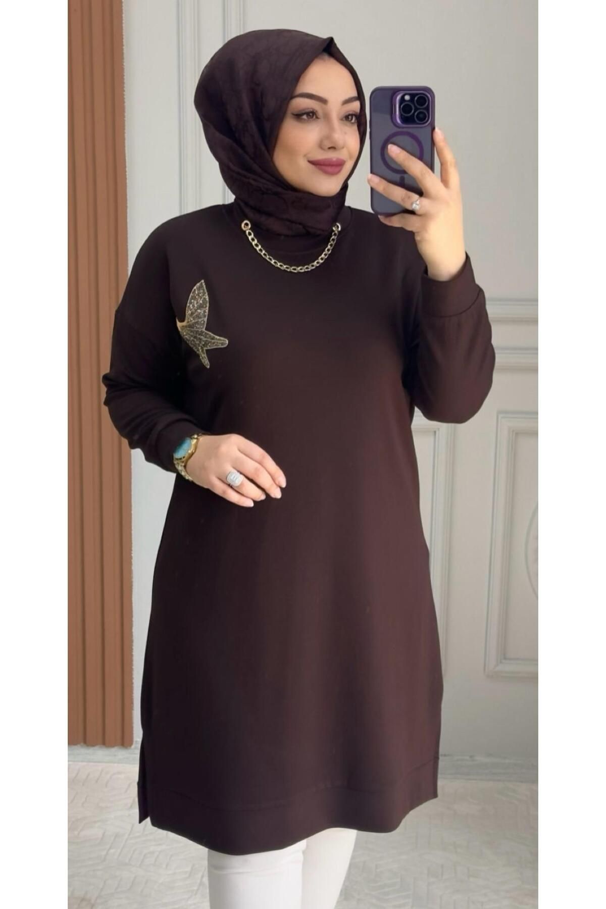 Ebrarengiz Moda KUŞLU ESNEK KADIN TUNİK