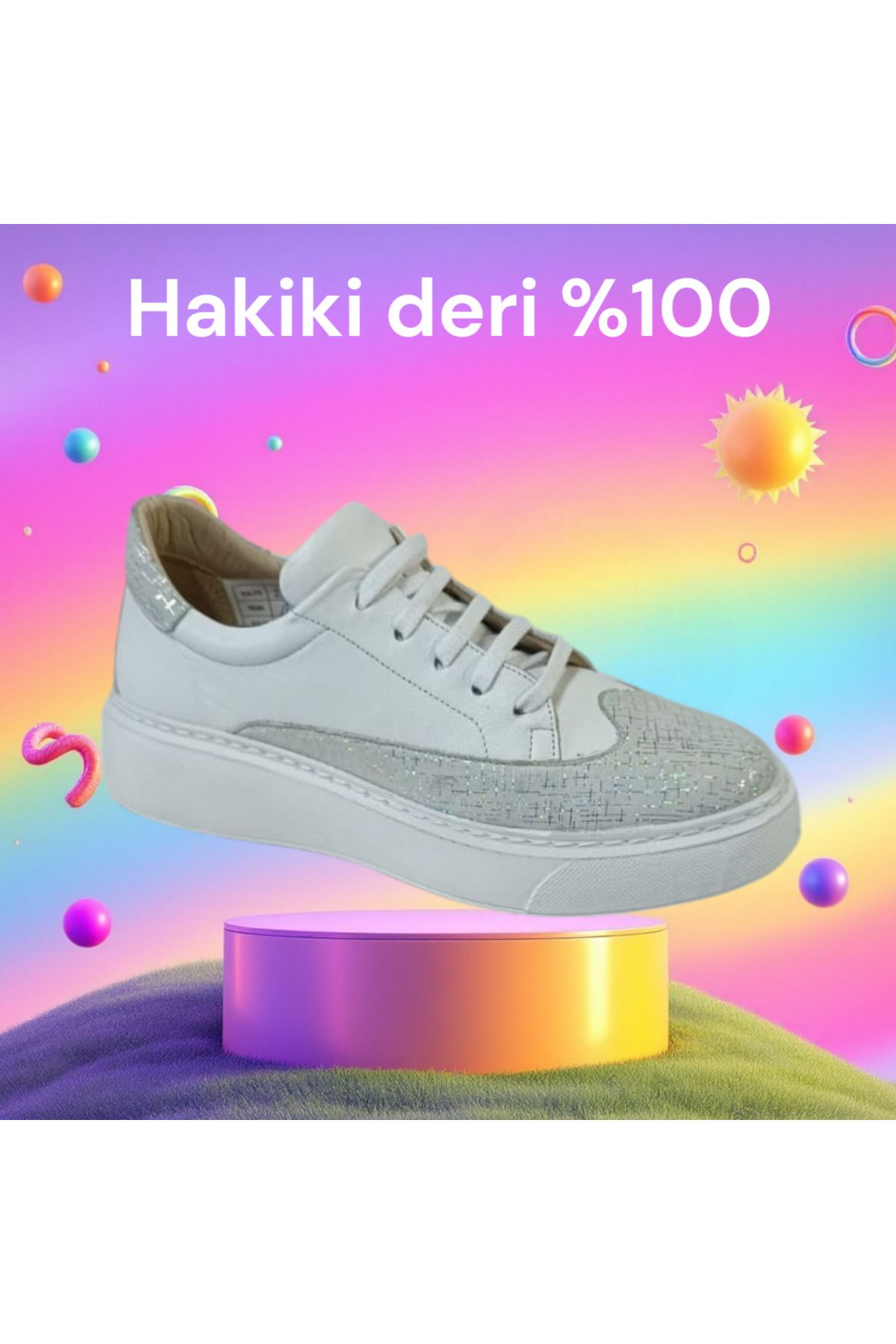 POOMA 2593 Beyaz deri spor ayakkabı