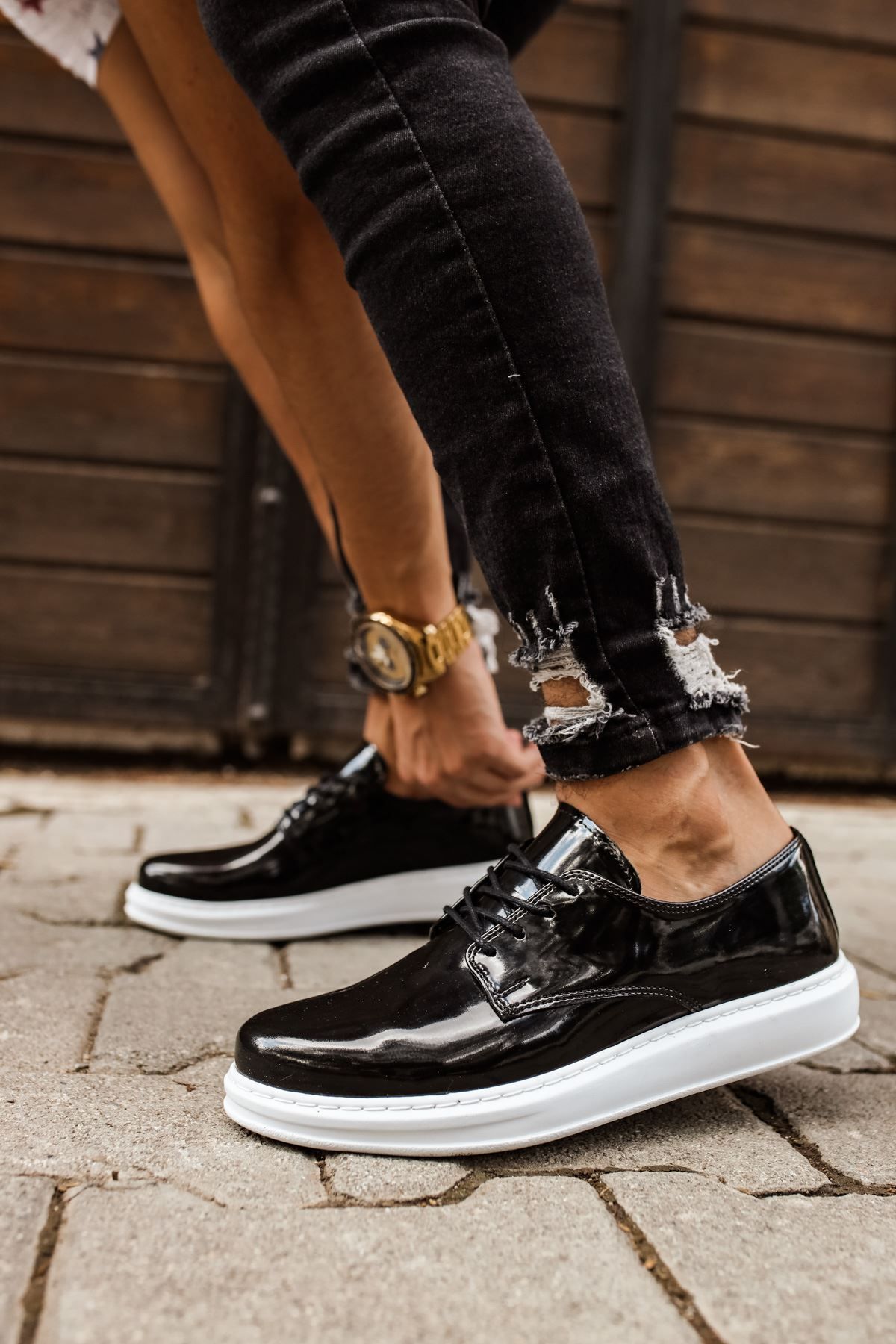 devrialemshoes CH003 RBT Pelle Verniciata Classica Erkek Ayakkabı SIYAH
