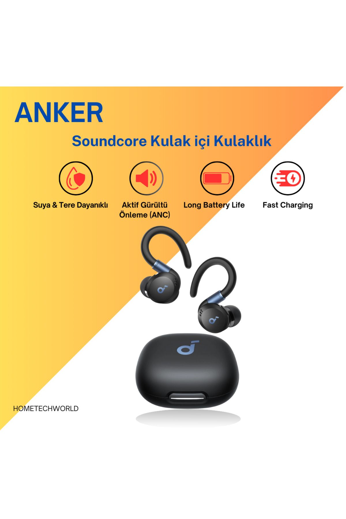 Anker Kancalı Kulak İçi Sporcu Kulaklıkları - Siyah -(Anker Türkiye Garantili)