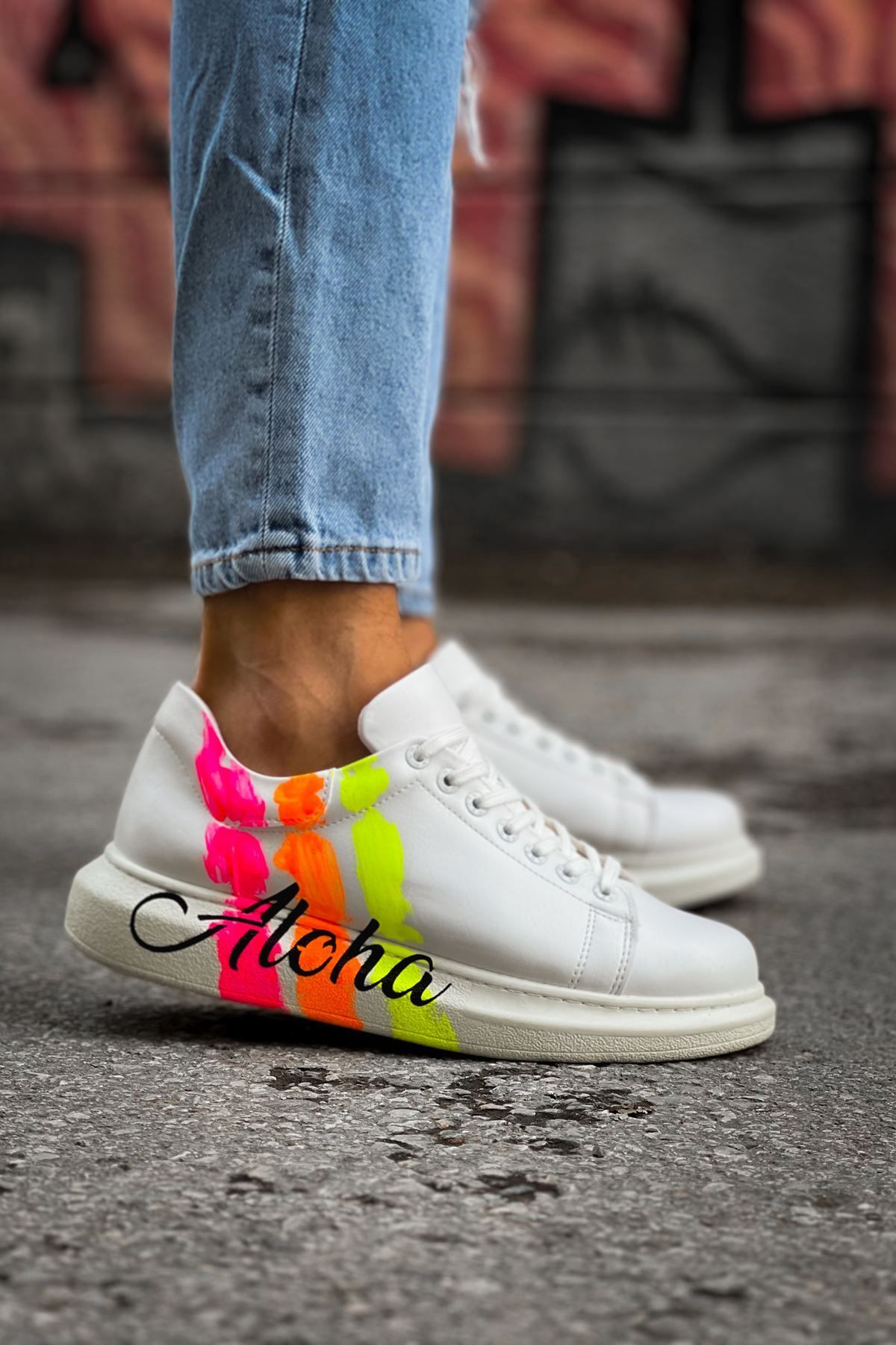 devrialemshoes CH254 CBT Pittura Erkek Ayakkabı 501 ALOHA SARI PEMBE BEYAZ