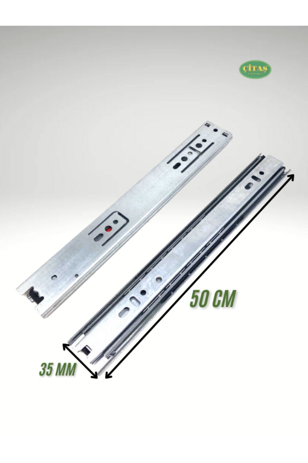 Mikasso 1. SINIF 50 CM TELESKOPİK BİLYELİ ÇEKMECE RAYI (3.5 CM GENİŞLİK) Çekmece Rayları Metalik TR