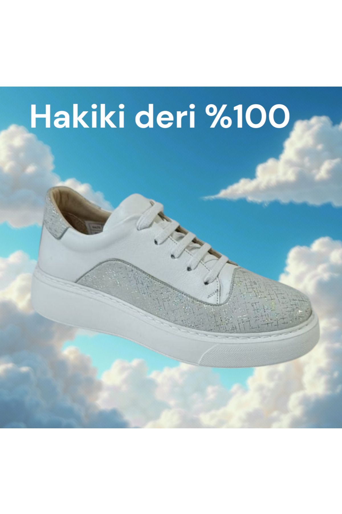 POOMA 2594 Beyaz deri spor ayakkabı