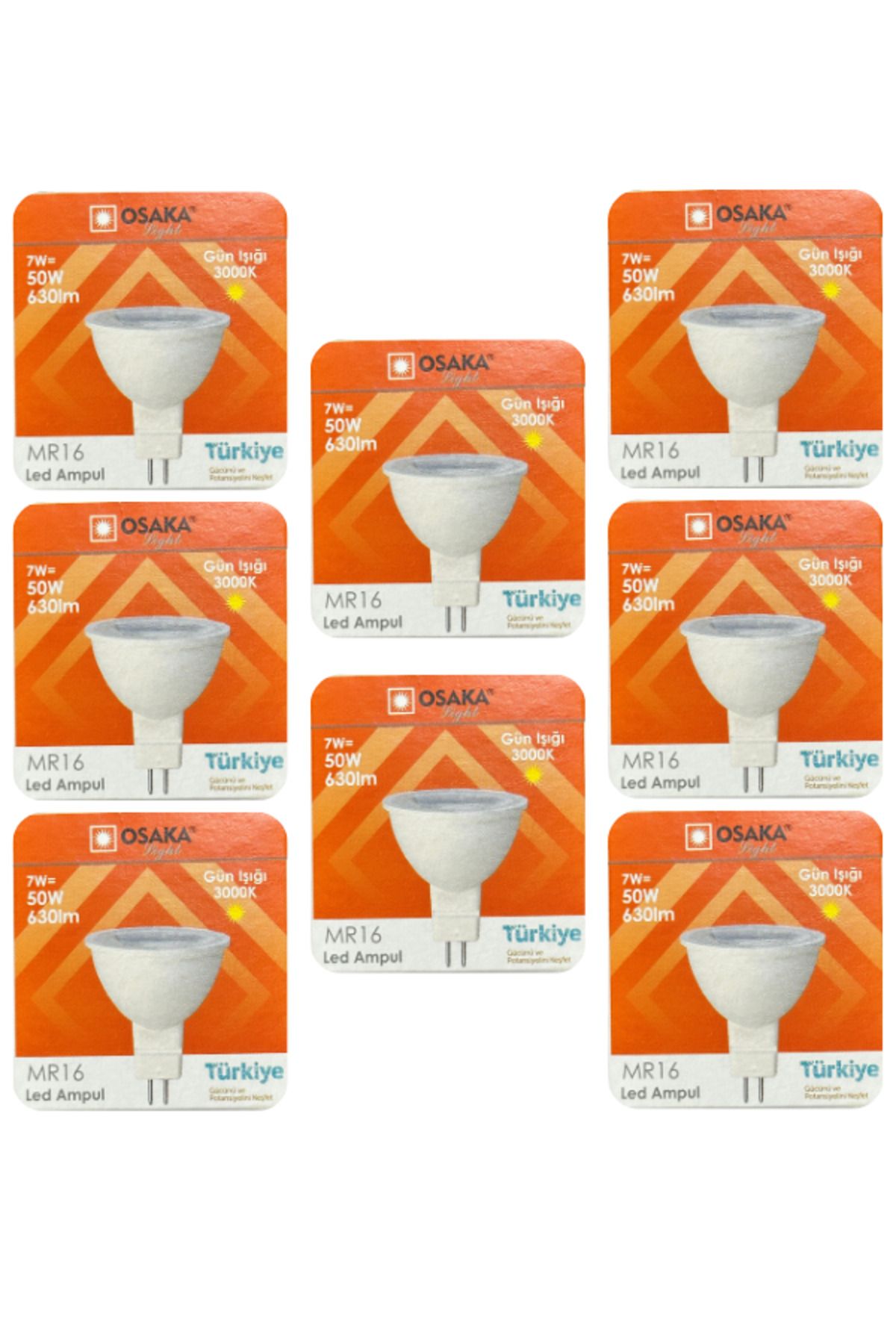 Osaka (8 Adet) Osaka 7W (50W) Sarı Işık (3000K) G4 Duylu (İğne Bacak) Led Çanak Ampul