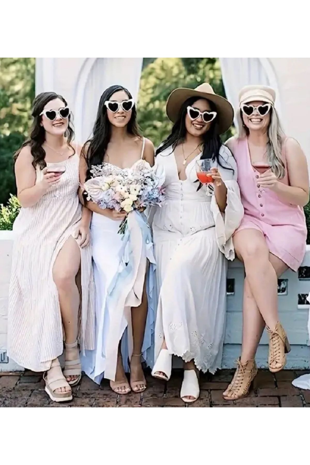 Çemrek Süs Parti Beyaz Çerçeveli Kalpli Gözlük Kalp Parti Gözlüğü Team Bride Gözlük 6 adet