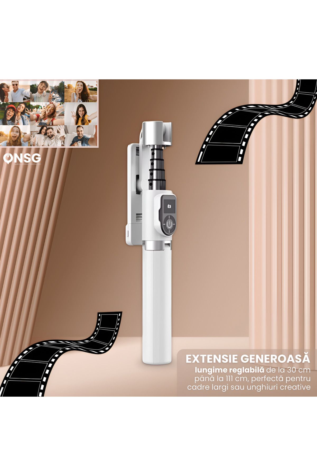 DUDAO-Stick selfie F18w telescopic, Bluetooth, trepied, compact și extensibil, 7 segmente, aluminiu, alb 3