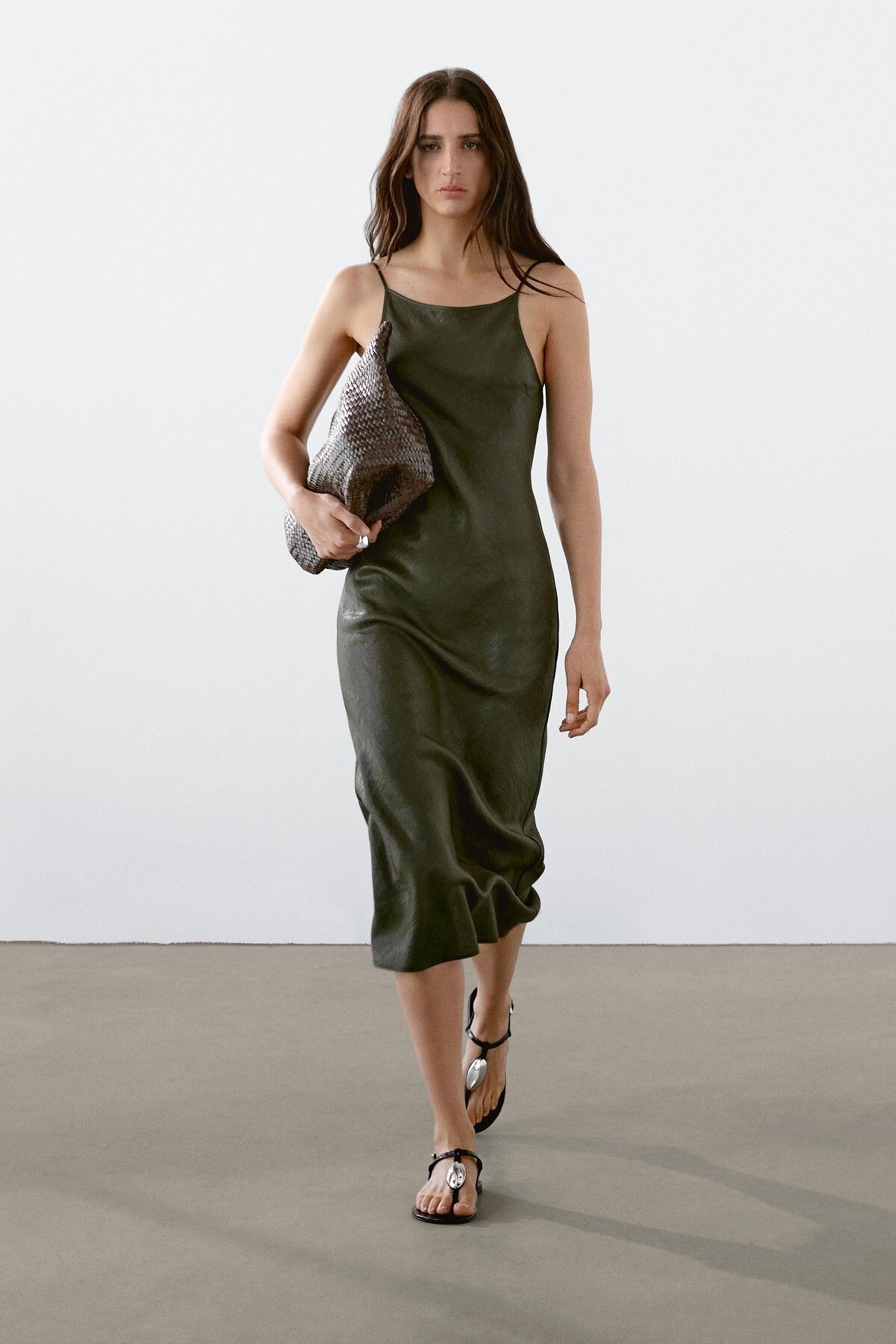 Massimo Dutti Saten halter yaka elbise